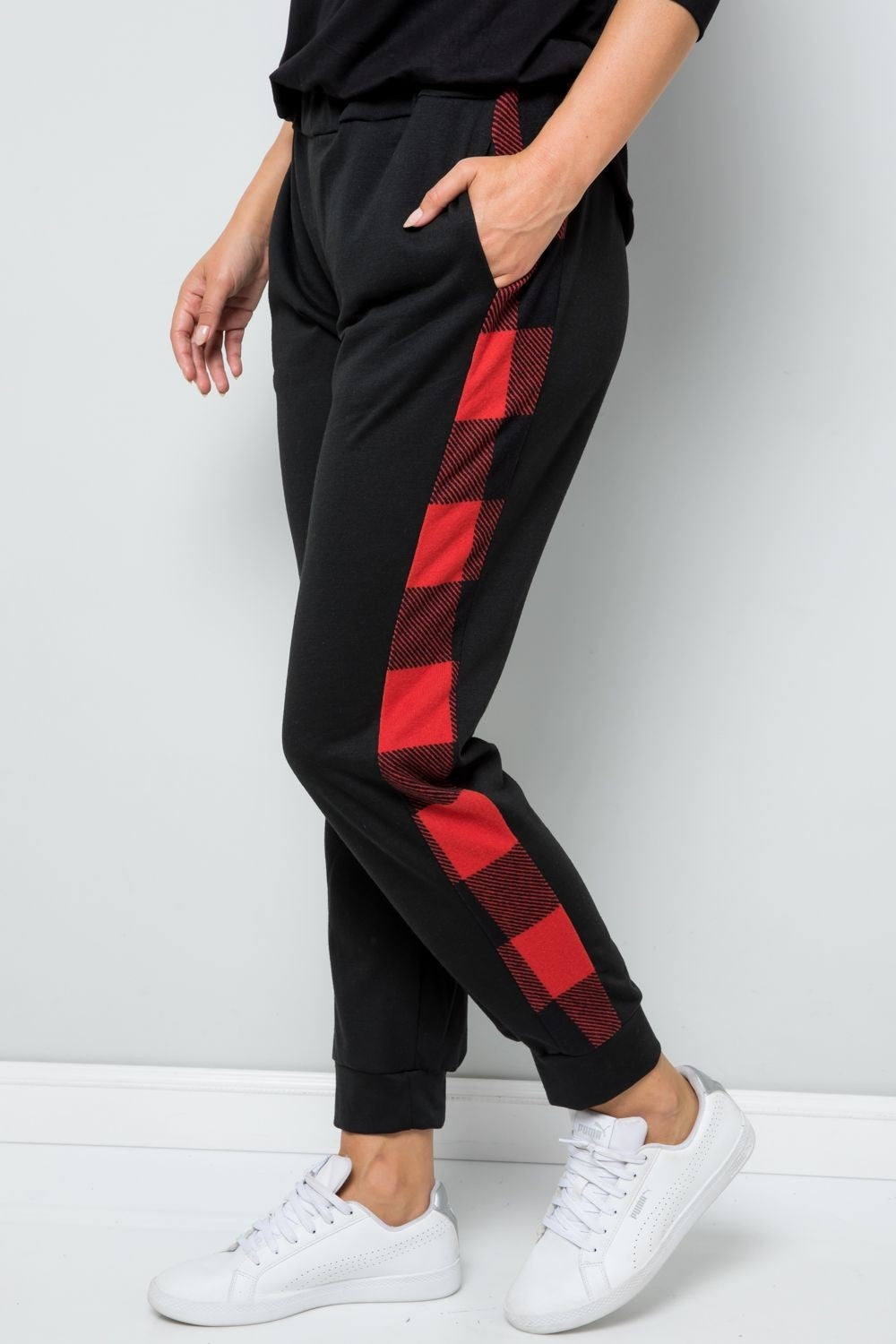 Celeste Design Full Size Plaid Side Print Sweatpants-TOPS / DRESSES-[Adult]-[Female]-Red Plaid-S-2022 Online Blue Zone Planet