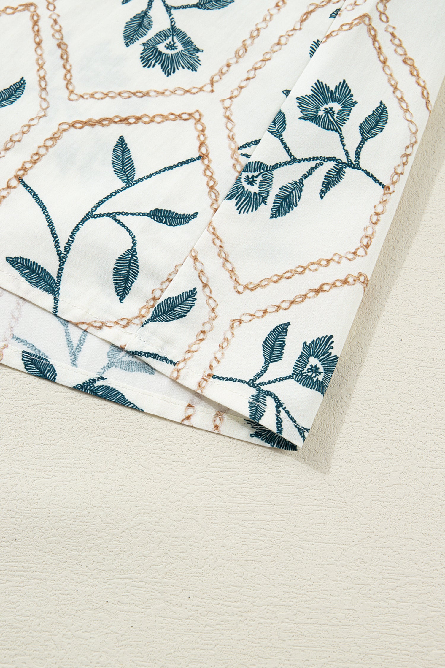 Blue Geometric Floral Print Lace Trim Collared Short Sleeve Mini Dress-TOPS / DRESSES-[Adult]-[Female]-2022 Online Blue Zone Planet