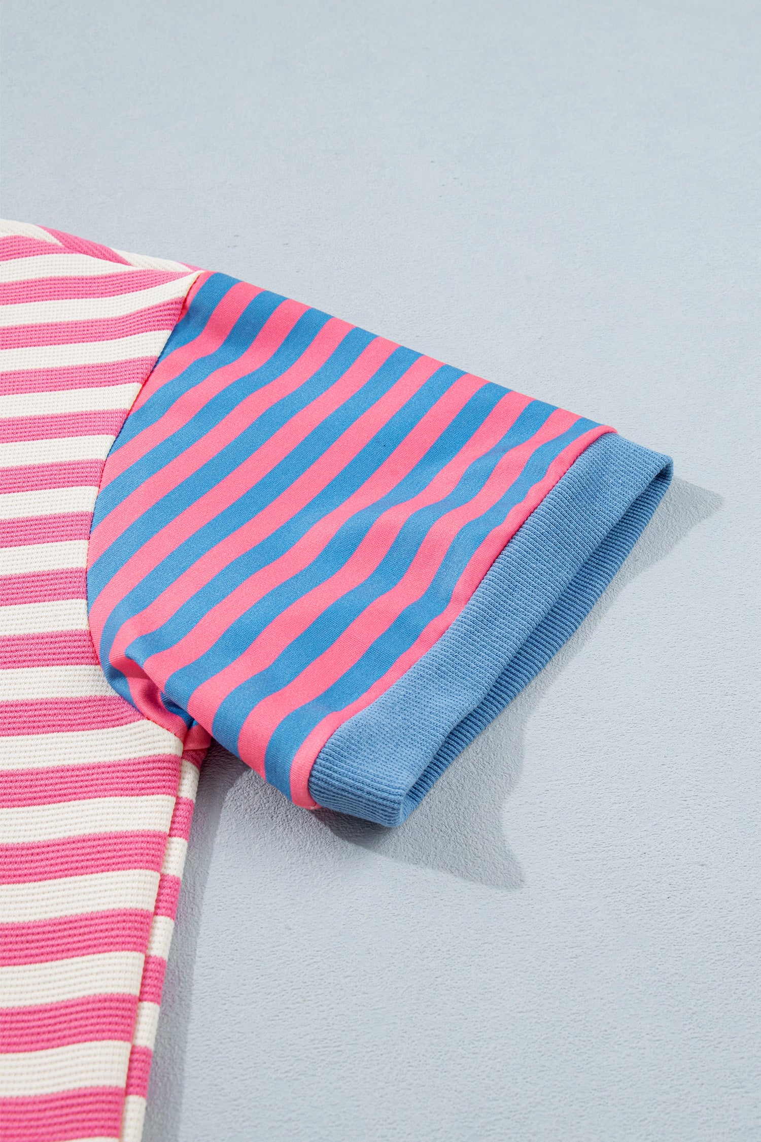 Pink Stripe Contrast Patchwork Short Sleeve T Shirt Shift Dress-TOPS / DRESSES-[Adult]-[Female]-2022 Online Blue Zone Planet