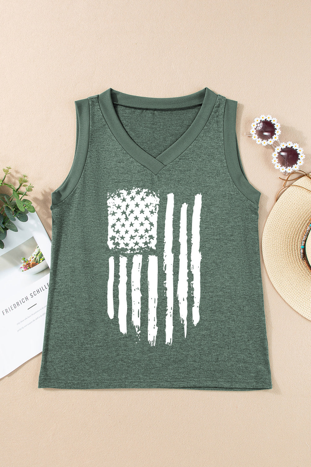 Blue Zone Planet | US Flag V-Neck Tank-TOPS / DRESSES-[Adult]-[Female]-2022 Online Blue Zone Planet