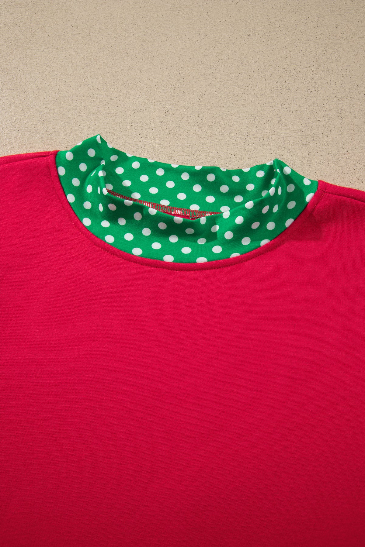 Racing Red Colorblock Polka Dot Contrast Trim Oversized Sweatshirt-Tops/Sweatshirts & Hoodies-[Adult]-[Female]-2022 Online Blue Zone Planet