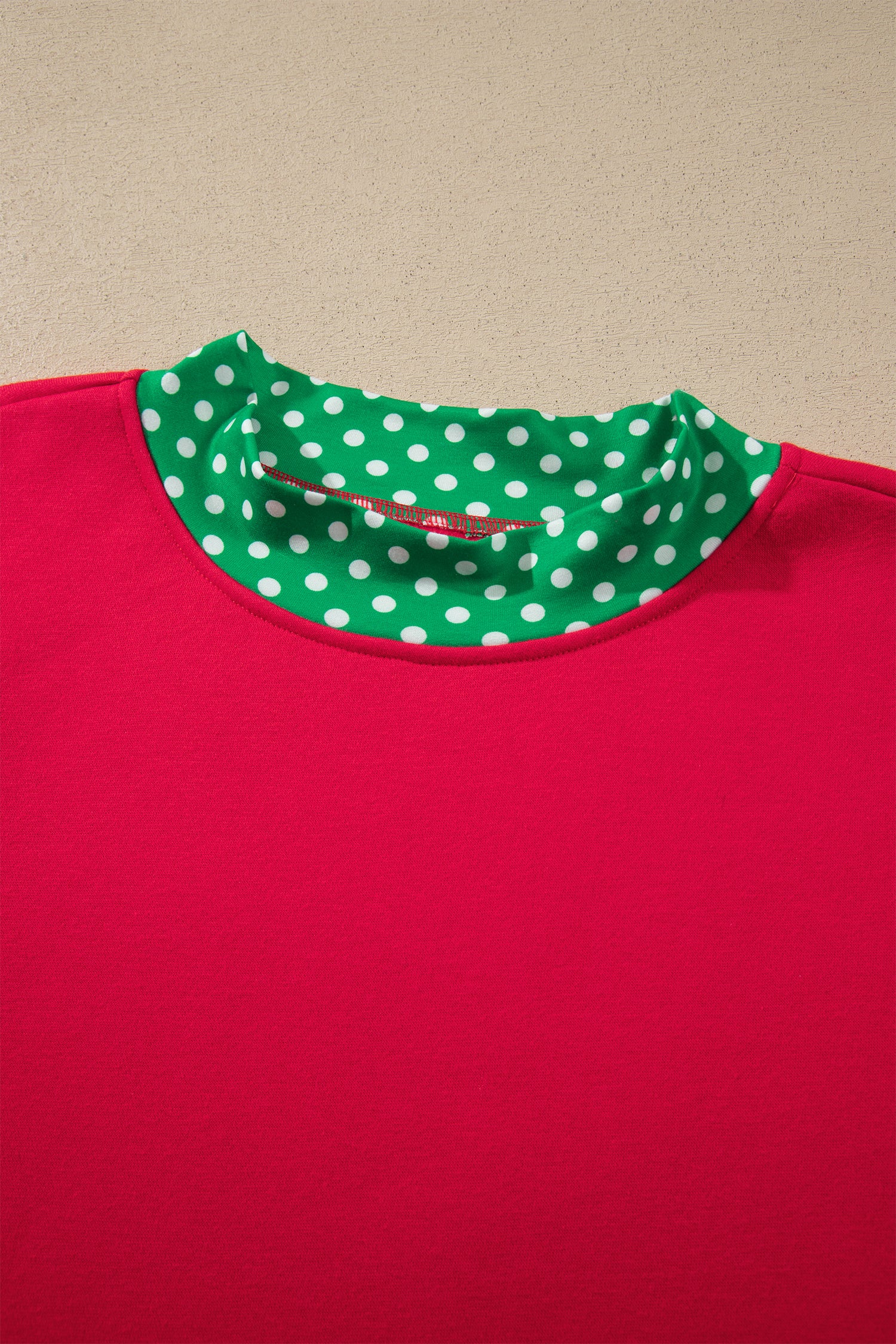 Racing Red Colorblock Polka Dot Contrast Trim Oversized Sweatshirt-Tops/Sweatshirts & Hoodies-[Adult]-[Female]-2022 Online Blue Zone Planet