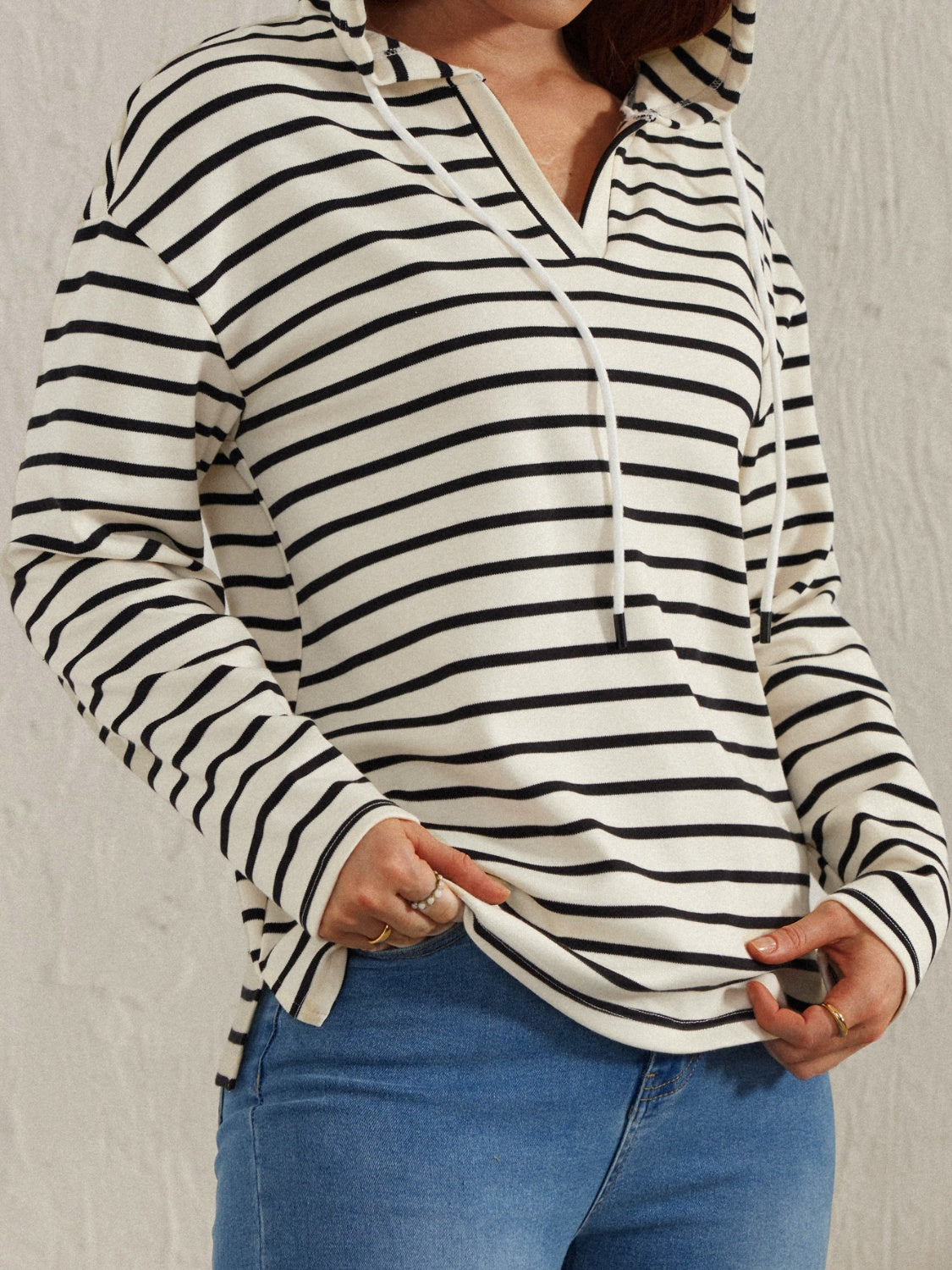 Drawstring Striped Long Sleeve Hoodie-HOODIES-[Adult]-[Female]-2022 Online Blue Zone Planet