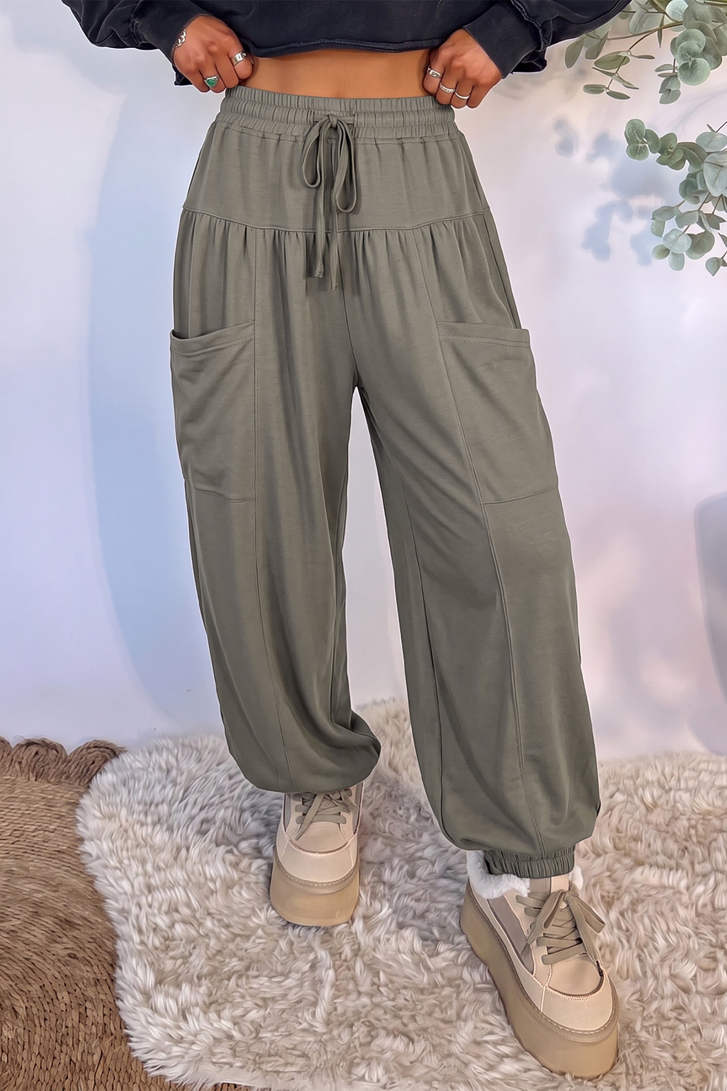 Seagrass Elastic Waist Drawstring Wide Leg Full Length Pants-Bottoms/Pants & Culotte-[Adult]-[Female]-2022 Online Blue Zone Planet