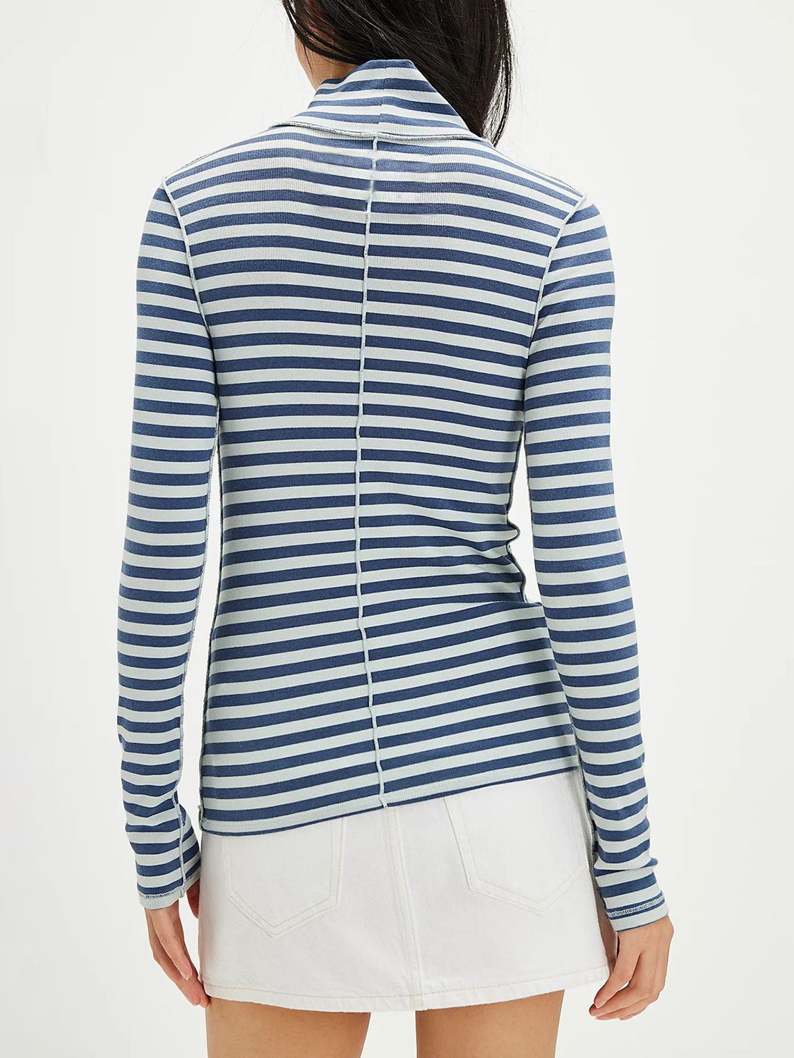 Exposed Seam Striped Turtleneck Long Sleeve T-Shirt-TOPS / DRESSES-[Adult]-[Female]-2022 Online Blue Zone Planet