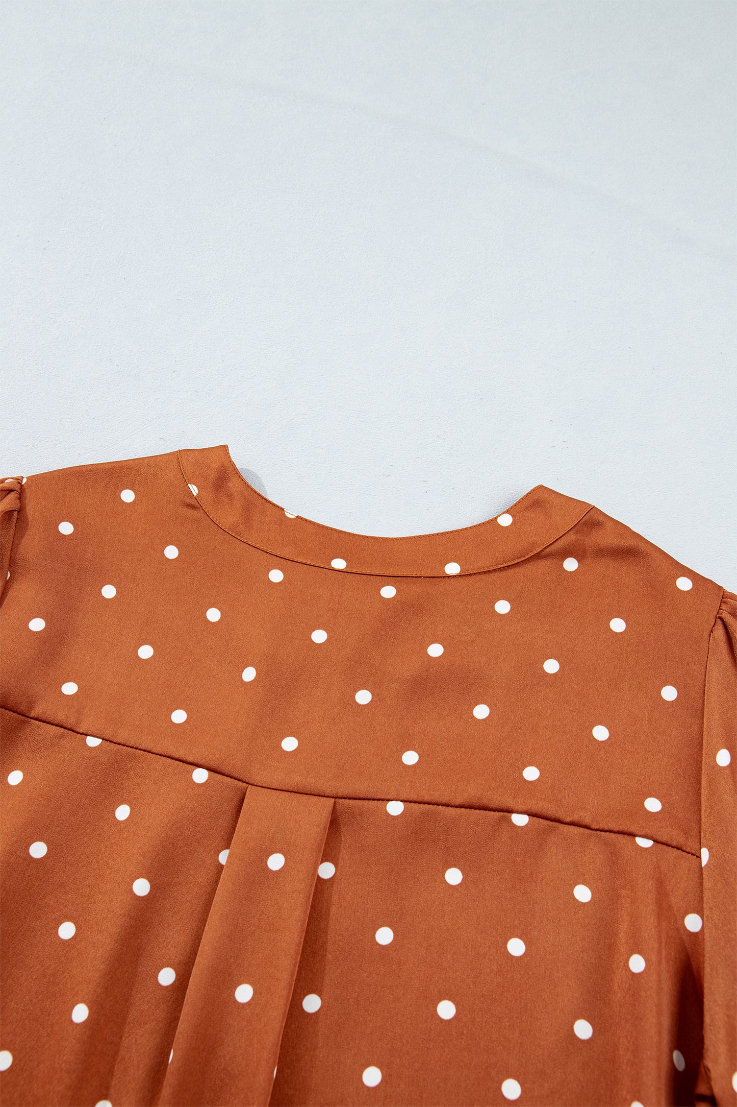 Brown Polka Dot Half Button V Neck Long Sleeve Blouse-Tops/Blouses & Shirts-[Adult]-[Female]-2022 Online Blue Zone Planet