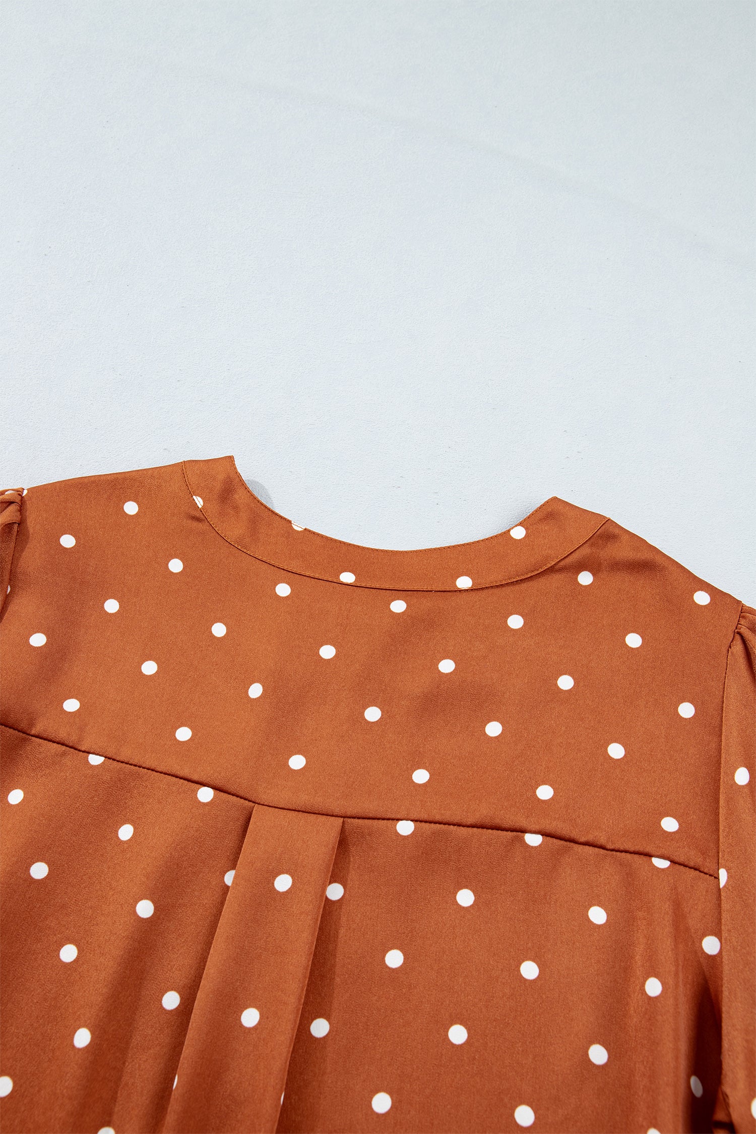 Brown Polka Dot Half Button V Neck Long Sleeve Blouse-Tops/Blouses & Shirts-[Adult]-[Female]-2022 Online Blue Zone Planet