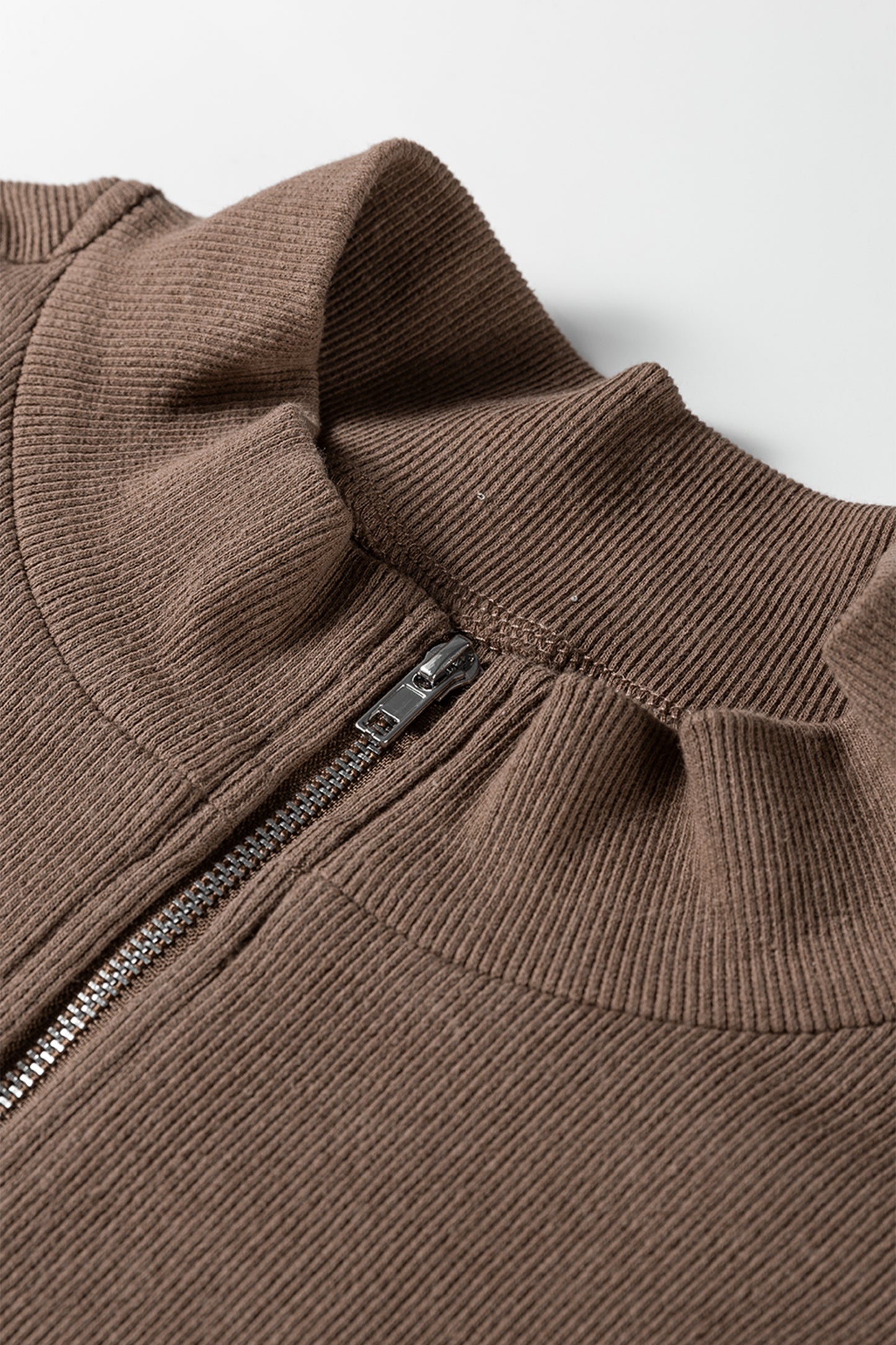 Brown Striped Color Block Zip Collar 3/4 Sleeve Oversize Sweatshirt-Tops/Sweatshirts & Hoodies-[Adult]-[Female]-2022 Online Blue Zone Planet