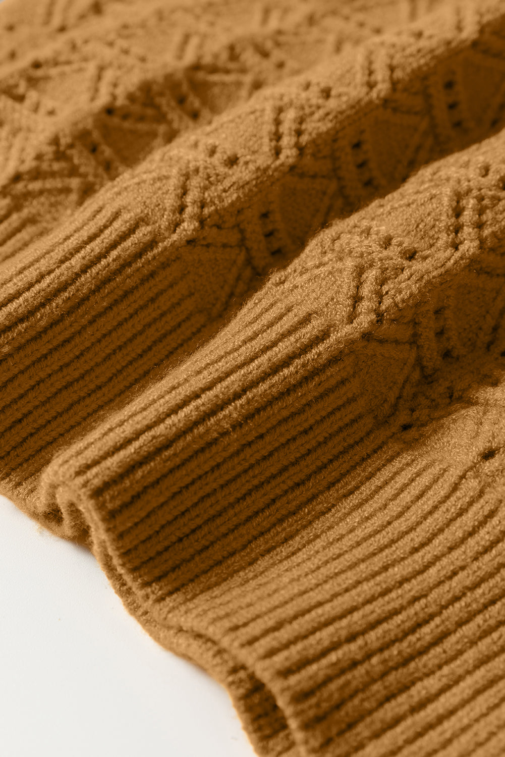 Jurassic Gold Hollow Out Crochet Ribbed Edge Balloon Sleeve Sweater-TOPS / DRESSES-[Adult]-[Female]-2022 Online Blue Zone Planet