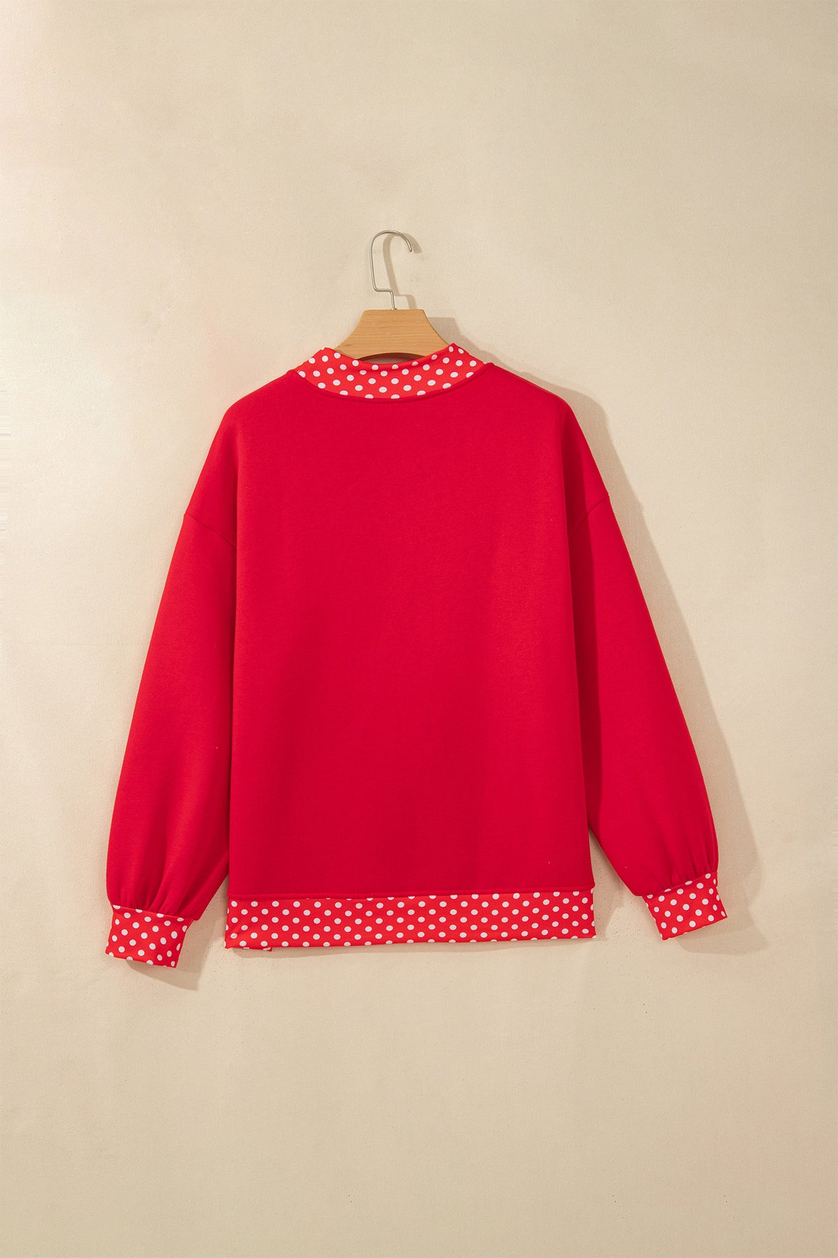 Fiery Red Polka Dot Letter Print Contrast Trim Mock Neck Sweatshirt-Tops/Sweatshirts & Hoodies-[Adult]-[Female]-2022 Online Blue Zone Planet