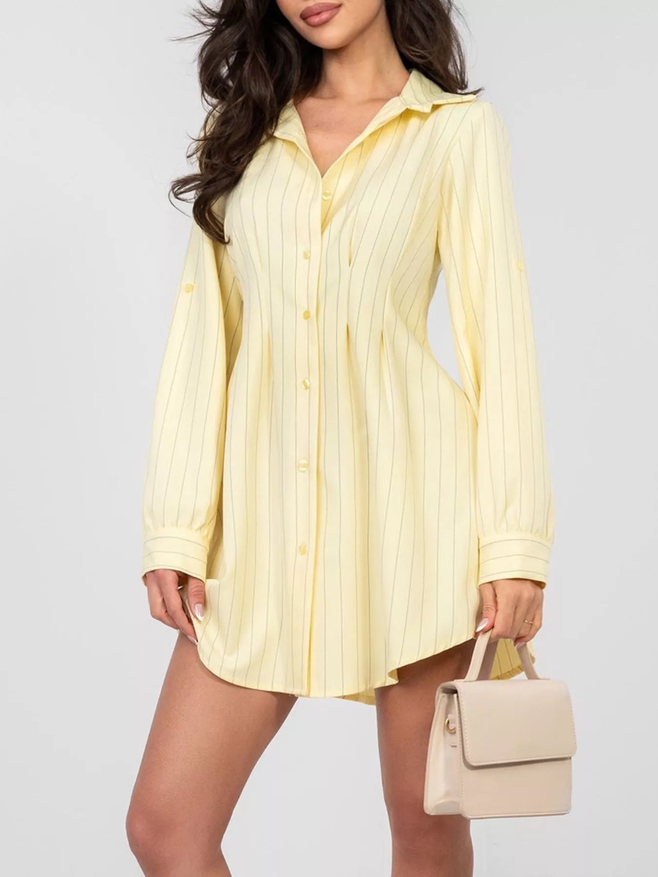 blue and yellow mini dress Striped Button-Down Mini Dress – Blue Zone Planet