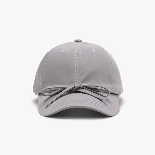 Tied Bow Cotton Baseball Cap-BASEBALL HATS-[Adult]-[Female]-Gray-One Size-2022 Online Blue Zone Planet