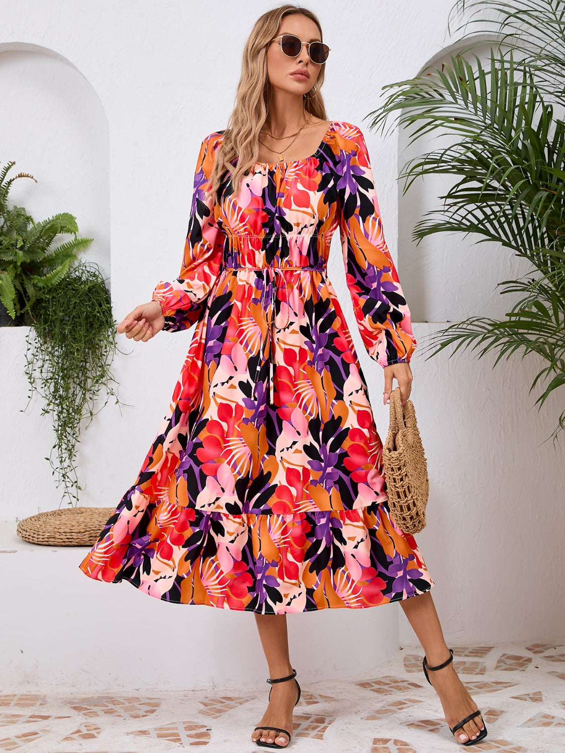 Printed Long Sleeve Midi Dress-TOPS / DRESSES-[Adult]-[Female]-2022 Online Blue Zone Planet