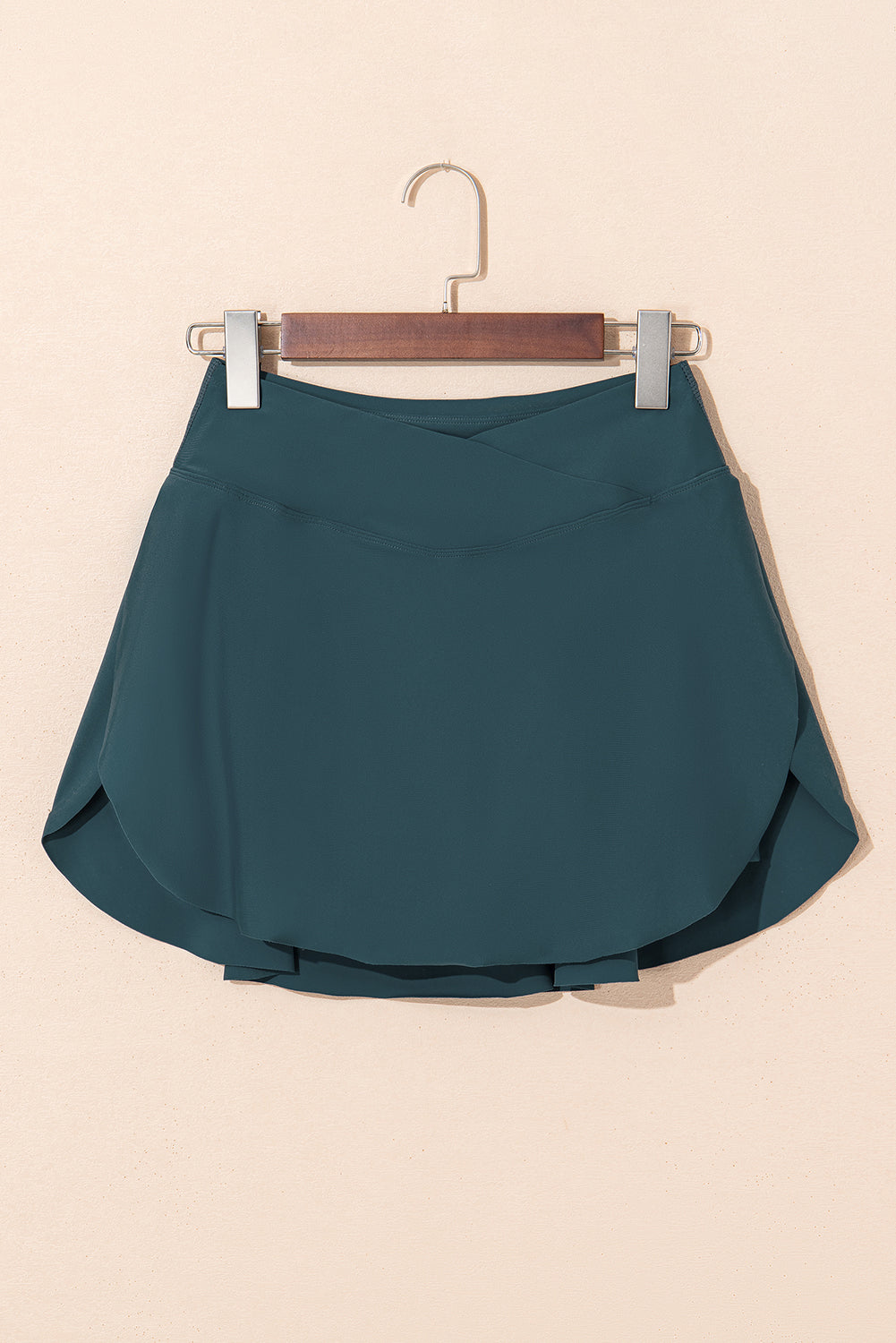 Sea Green Solid Pocketed Crossover High Waist Swim Skort-Swimwear/Swim Bottoms-[Adult]-[Female]-2022 Online Blue Zone Planet