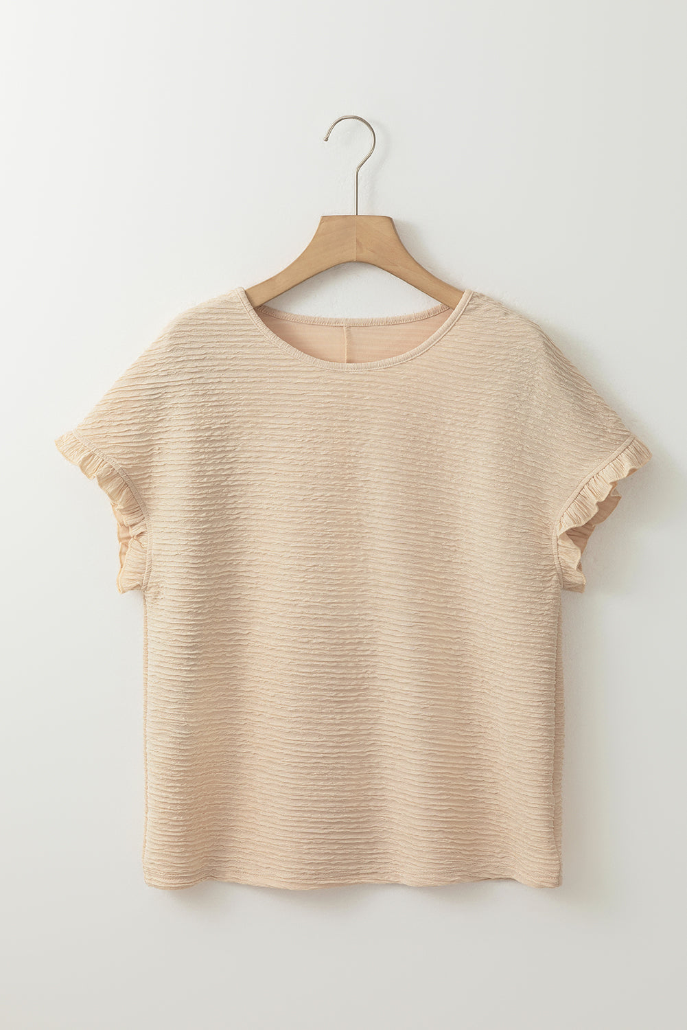 Light Pink Solid Textured Ruffled Short Sleeve Blouse-Tops/Blouses & Shirts-[Adult]-[Female]-2022 Online Blue Zone Planet
