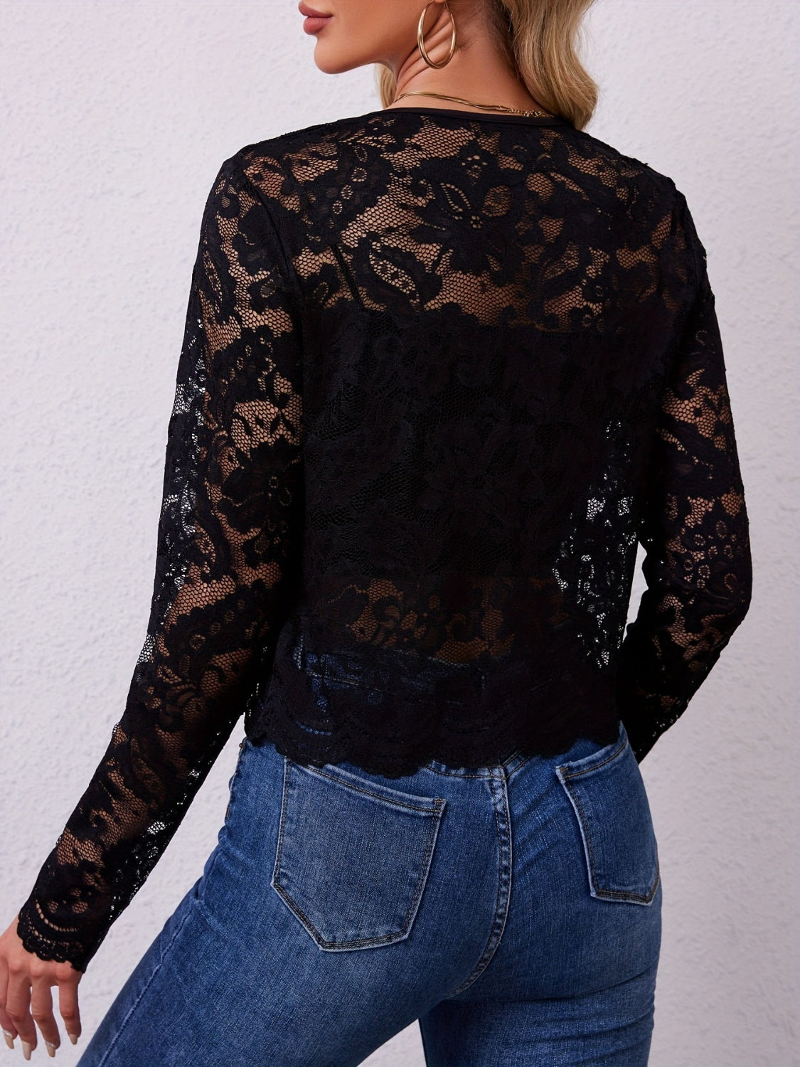 Lace Open Front Long Sleeve Jacket-TOPS / DRESSES-[Adult]-[Female]-2022 Online Blue Zone Planet