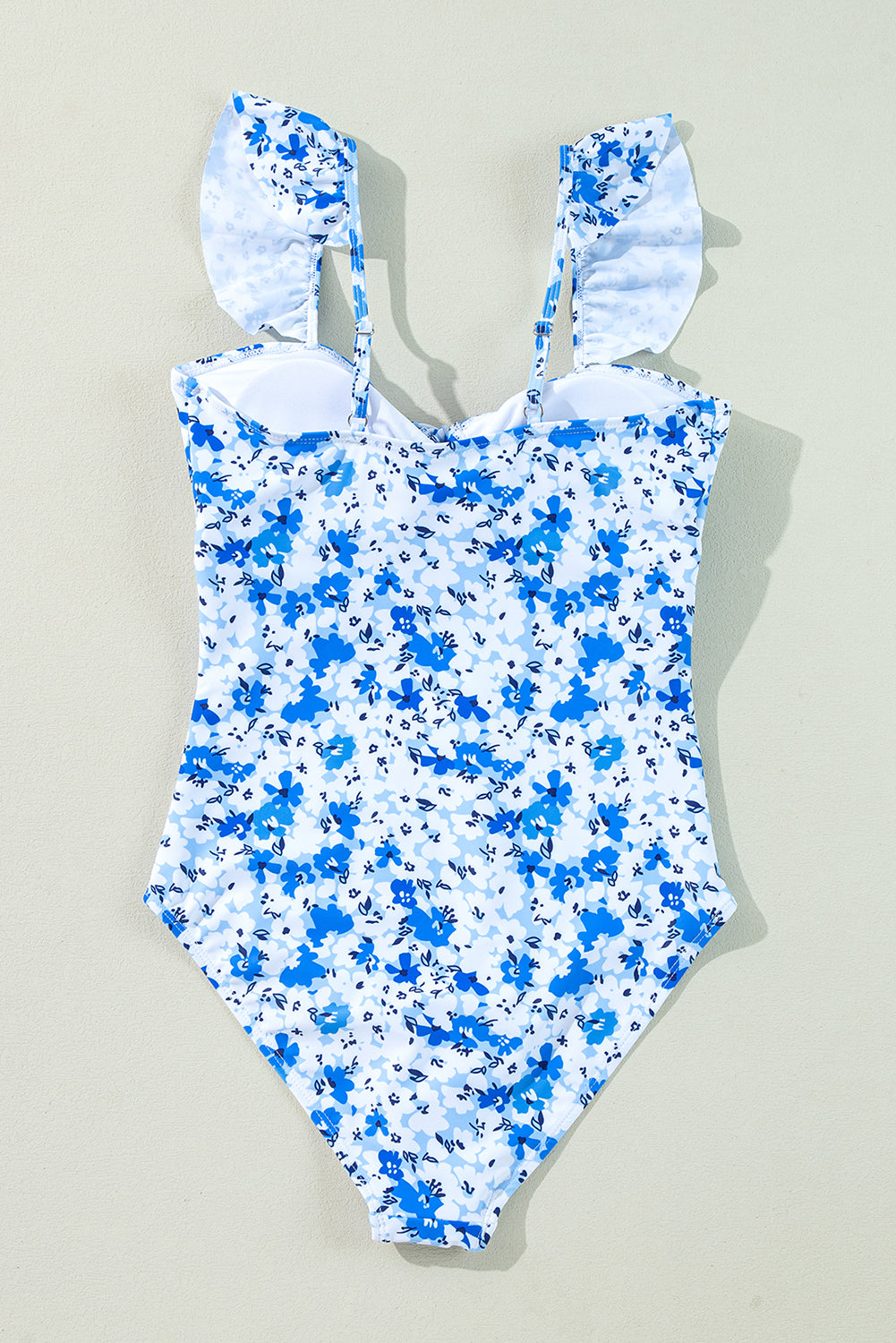 Blue Floral Ruffled Strap Lace-Up Hollow Out One Piece Swimsuit-Swimwear/One Piece Swimsuit-[Adult]-[Female]-2022 Online Blue Zone Planet