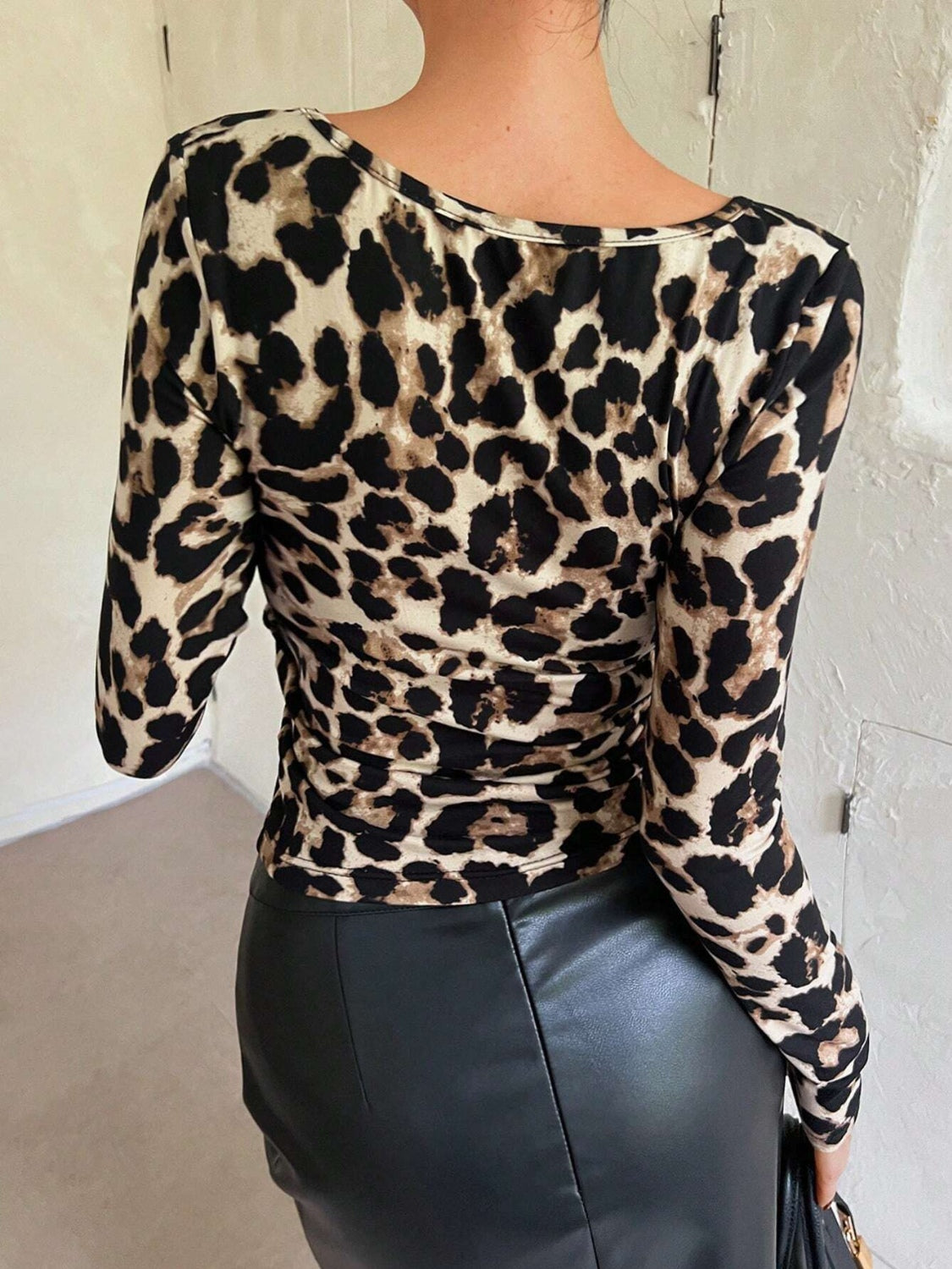 Leopard Scoop Neck Long Sleeve T-Shirt-TOPS / DRESSES-[Adult]-[Female]-2022 Online Blue Zone Planet