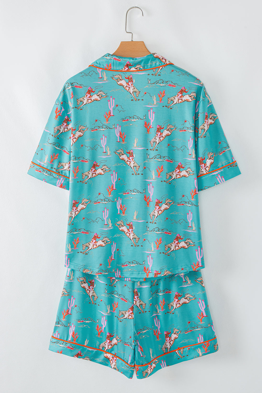 Aruba Blue Cowgirl Country Print Pajamas Set-Loungewear & Sleepwear/Sleepwear-[Adult]-[Female]-2022 Online Blue Zone Planet