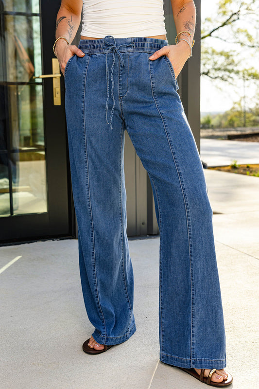 Ashleigh Blue Drawstring Waist Wide Leg Jeans