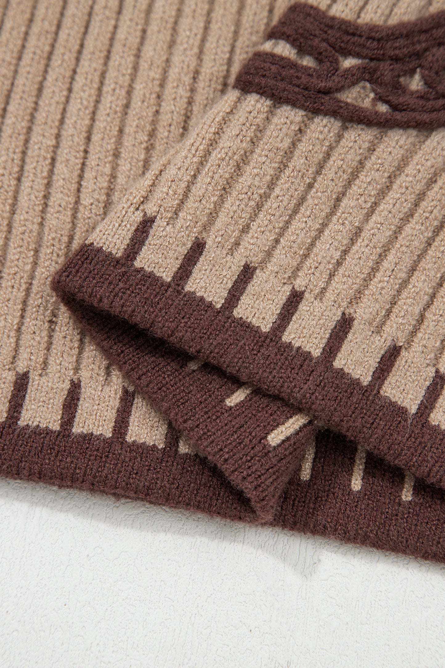 Light French Beige Ribbed Knit Contrast Trim Round Neck Horseshoe Sweater Vest-Sweaters & Cardigans/Sweater Vests-[Adult]-[Female]-2022 Online Blue Zone Planet