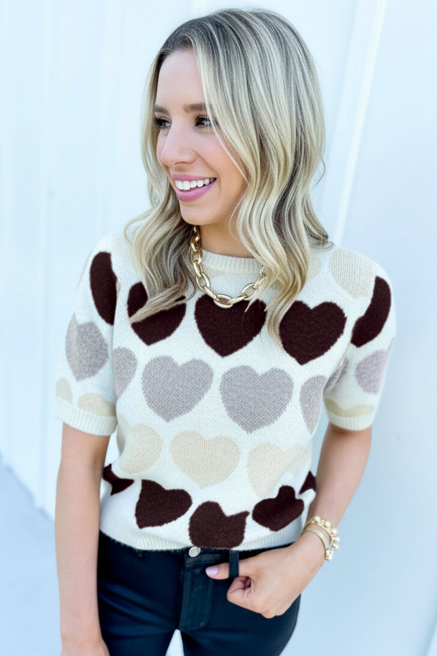 White Valentine Heart Short Sleeve Sweater-TOPS / DRESSES-[Adult]-[Female]-2022 Online Blue Zone Planet