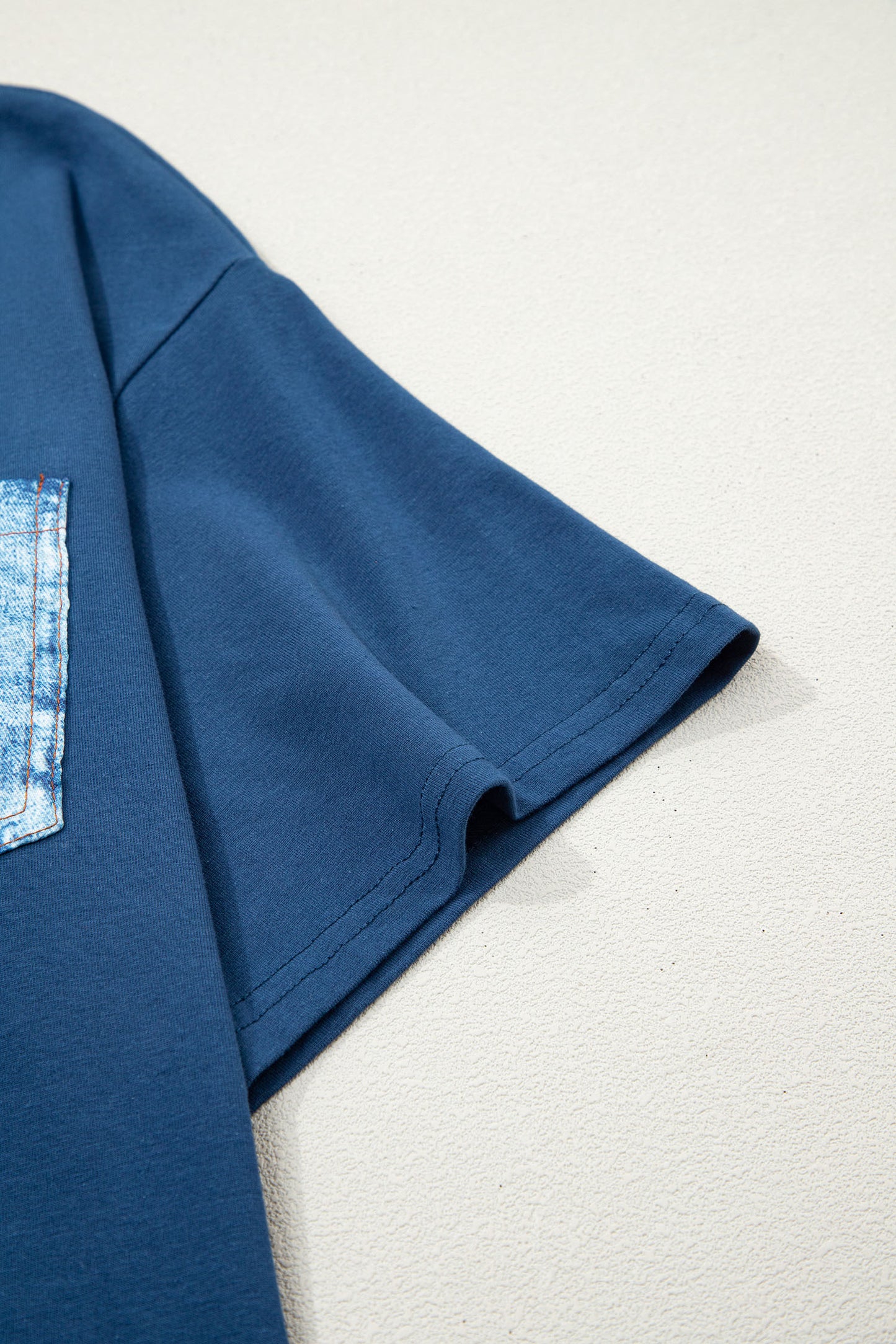 Sail Blue Color Block Chest Pocket Patched Casual Short Sleeve Top-Tops/Tops & Tees-[Adult]-[Female]-2022 Online Blue Zone Planet