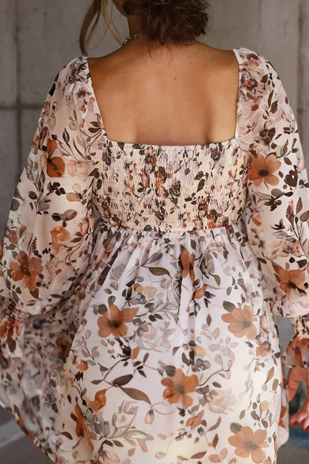 White Floral Print Sweetheart Neck Long Sleeve High Waist Mini Dress-TOPS / DRESSES-[Adult]-[Female]-2022 Online Blue Zone Planet
