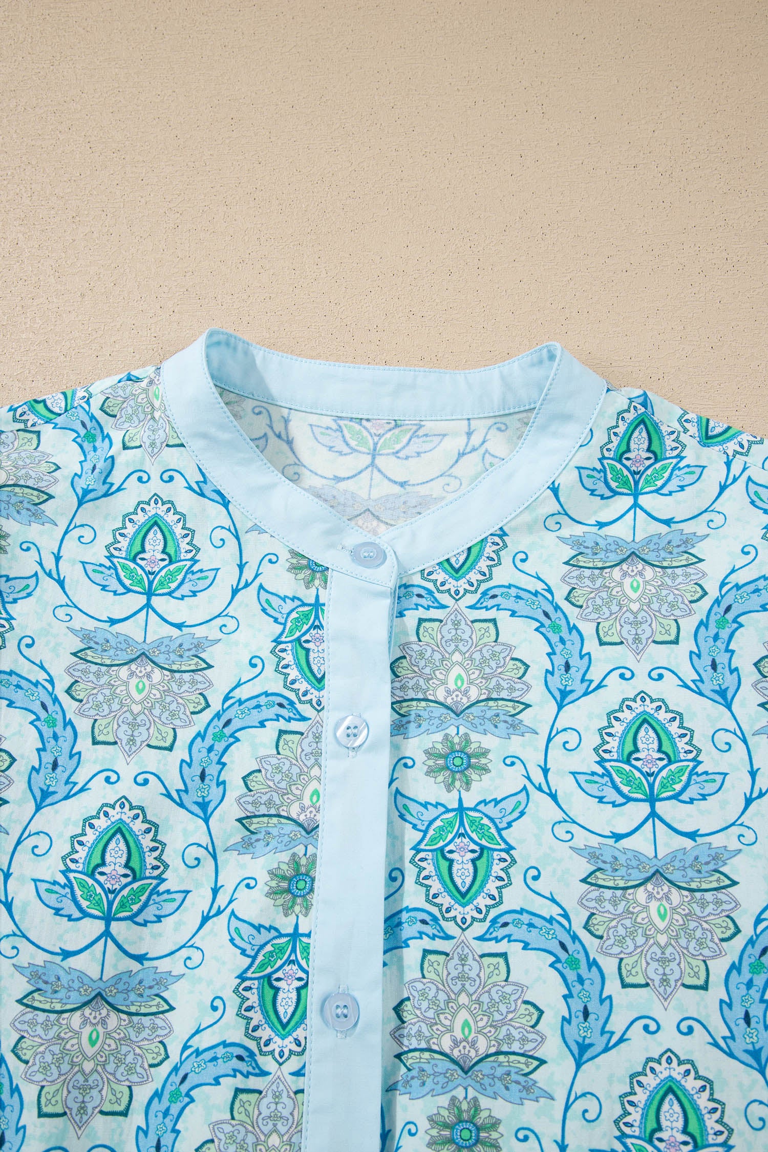 Sky Blue Paisley Print Puff Sleeve Loose Shirt-Tops/Blouses & Shirts-[Adult]-[Female]-2022 Online Blue Zone Planet