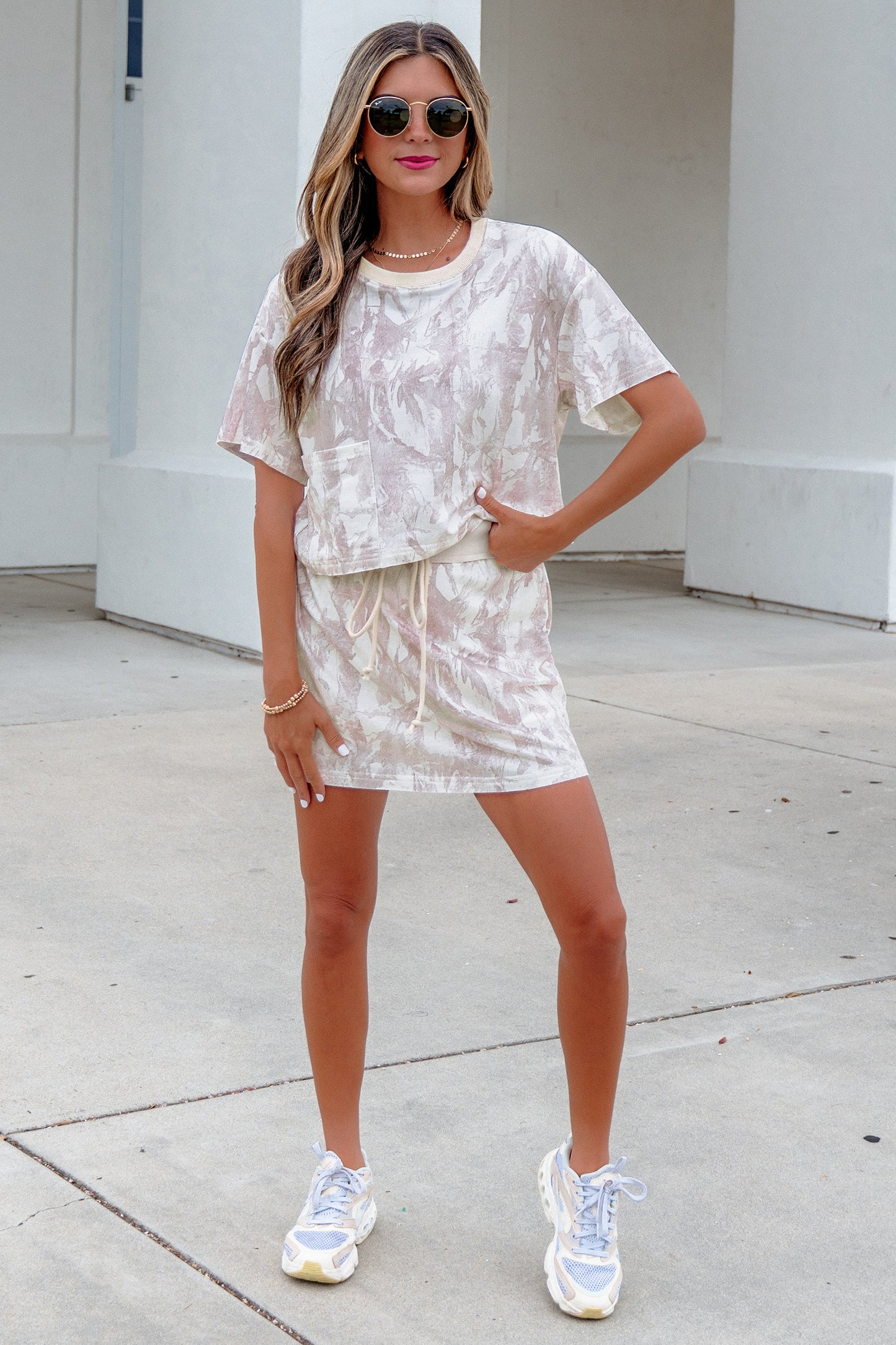 Gray Woodland Camo Print Raw Edge Cropped Top Skirt Set-Two Piece Sets/Two Piece Dresses-[Adult]-[Female]-2022 Online Blue Zone Planet