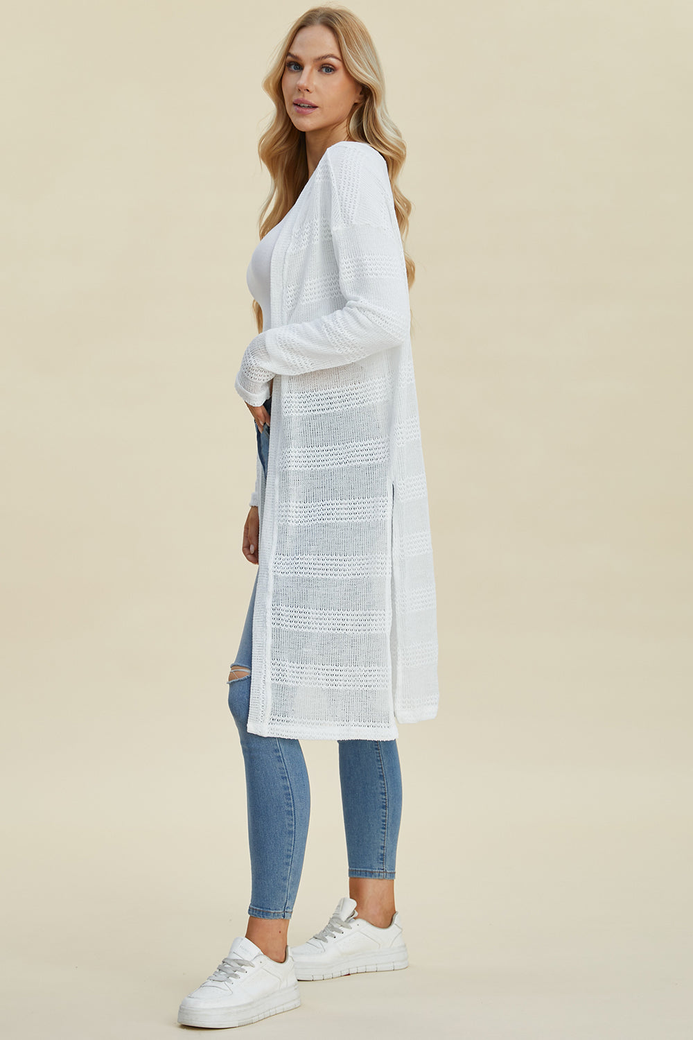 Blue Zone Planet | Double Take Full Size Open Front Longline Cardigan-TOPS / DRESSES-[Adult]-[Female]-2022 Online Blue Zone Planet