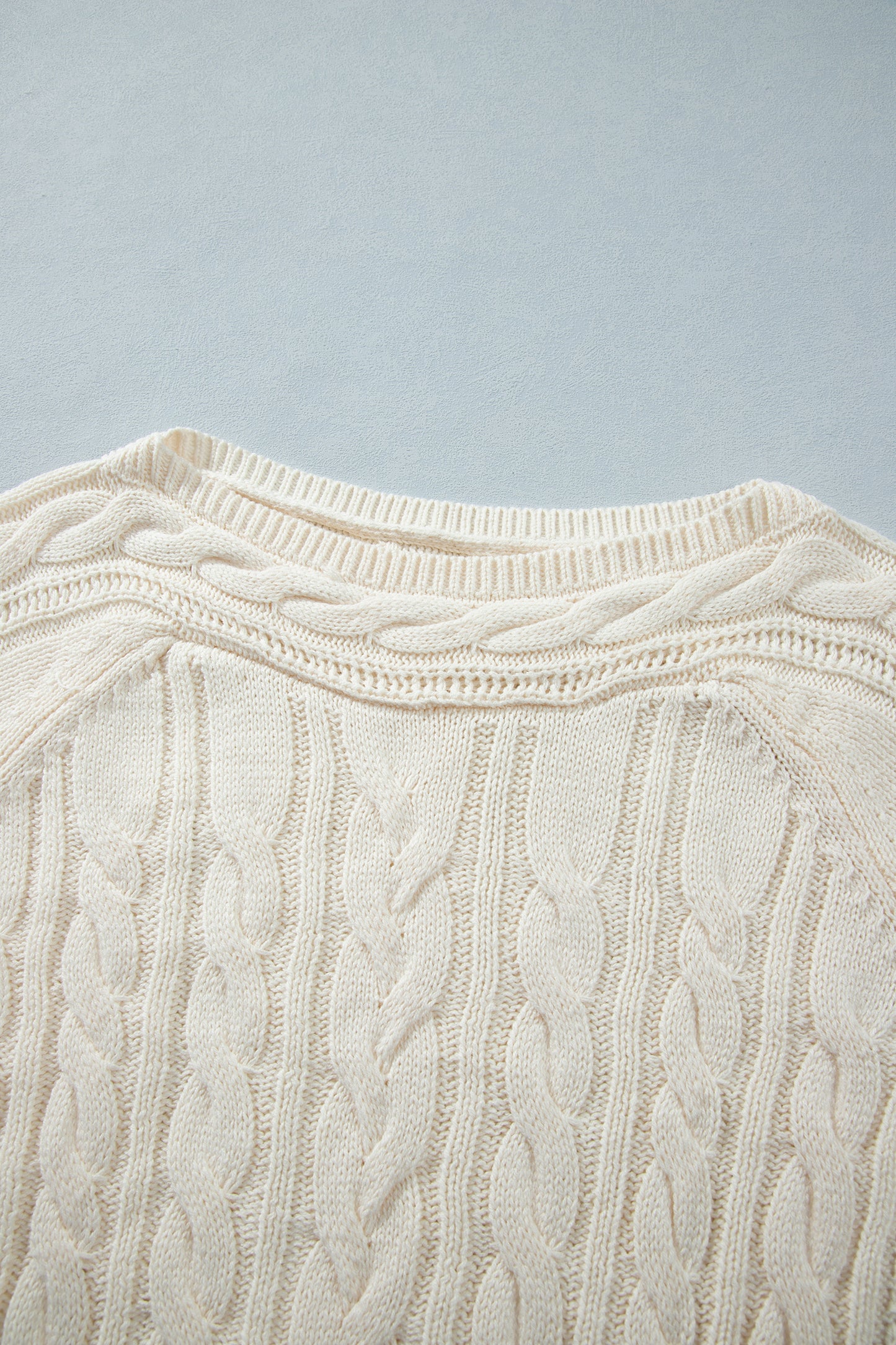 Beige Drop Shoulder Round Neck Cable Knit Sweater-TOPS / DRESSES-[Adult]-[Female]-2022 Online Blue Zone Planet