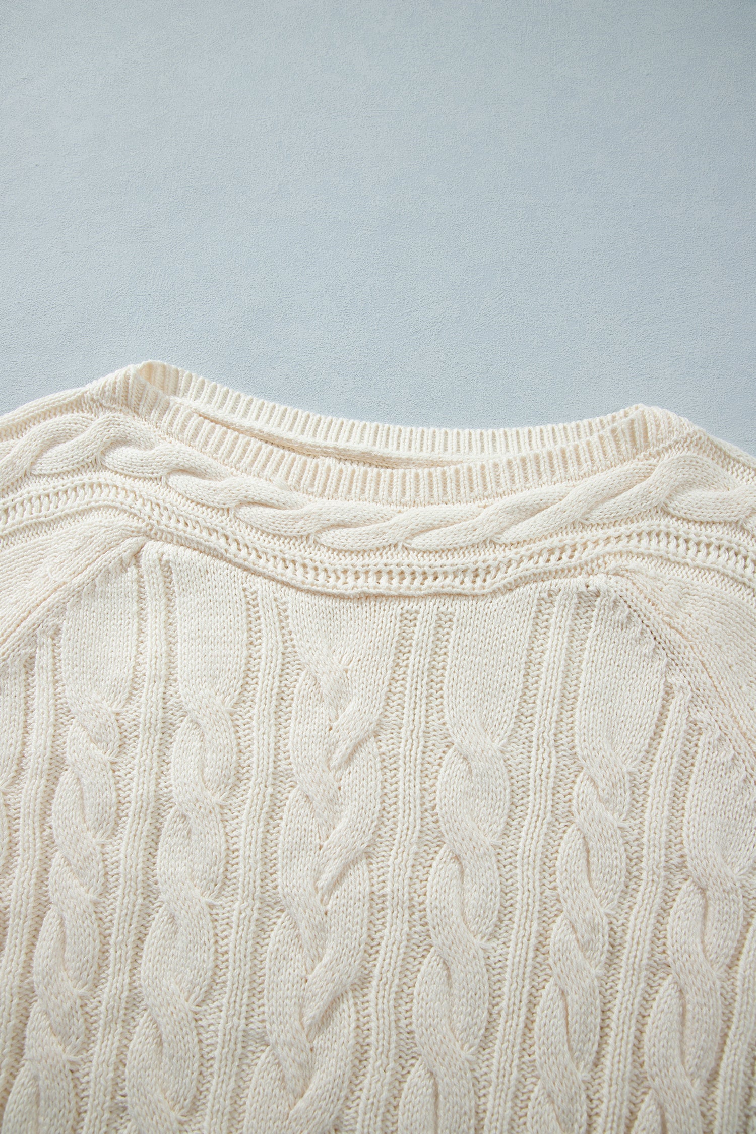 Beige Drop Shoulder Round Neck Cable Knit Sweater-TOPS / DRESSES-[Adult]-[Female]-2022 Online Blue Zone Planet