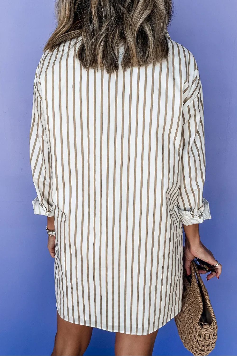 Striped Long Sleeve Mini Shirt Dress-TOPS / DRESSES-[Adult]-[Female]-2022 Online Blue Zone Planet