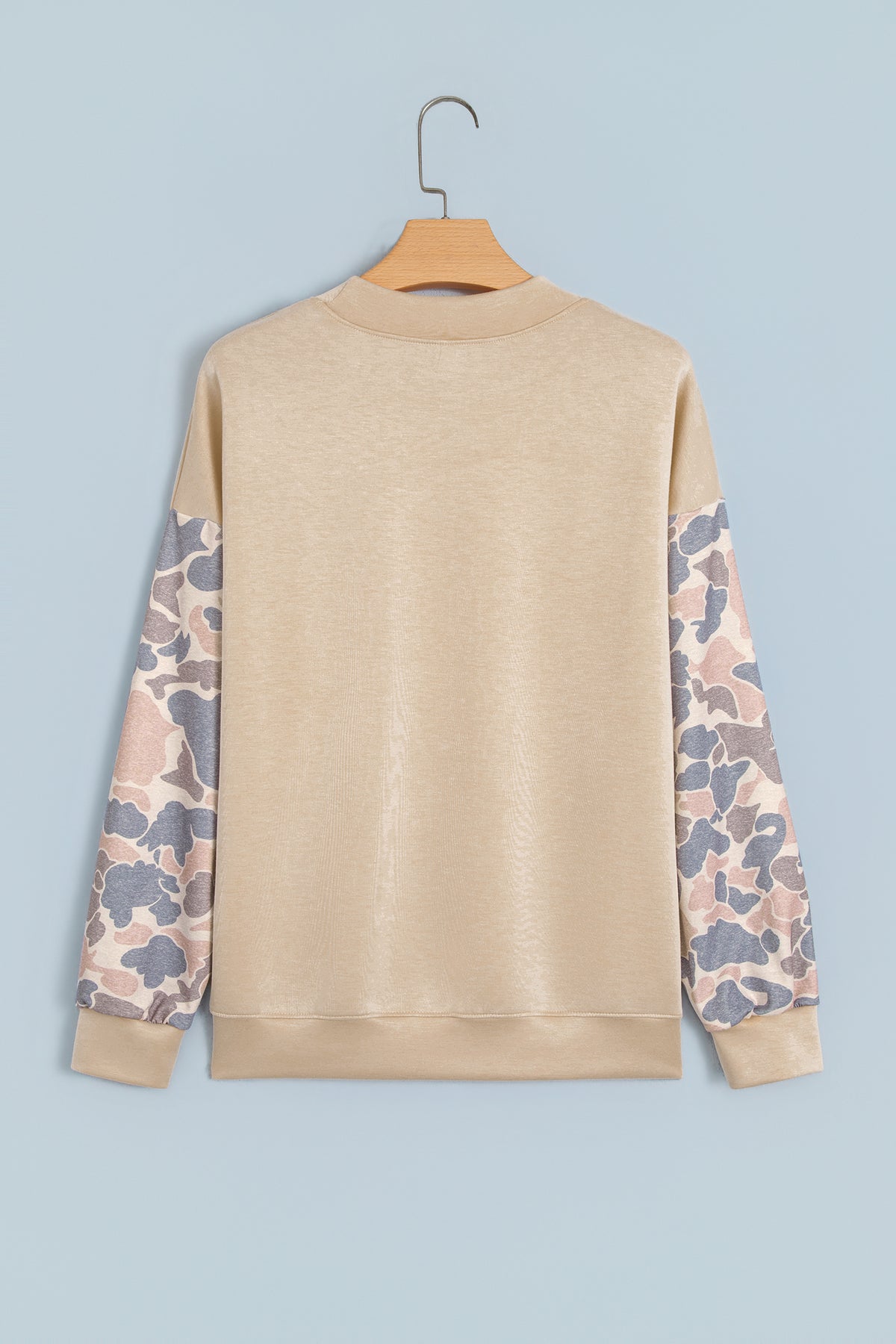 Coffee Camouflage Sleeve Crewneck Baggy Pullover Sweatshirt-Tops/Sweatshirts & Hoodies-[Adult]-[Female]-2022 Online Blue Zone Planet
