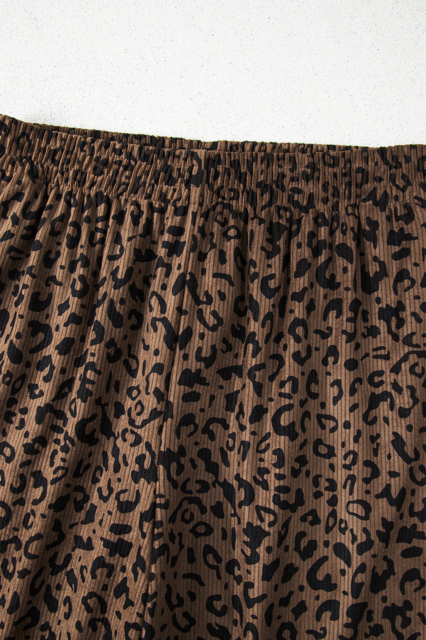 Dark Brown Leopard Print Elastic High Waist Loose Corduroy Pants-Bottoms/Pants & Culotte-[Adult]-[Female]-2022 Online Blue Zone Planet