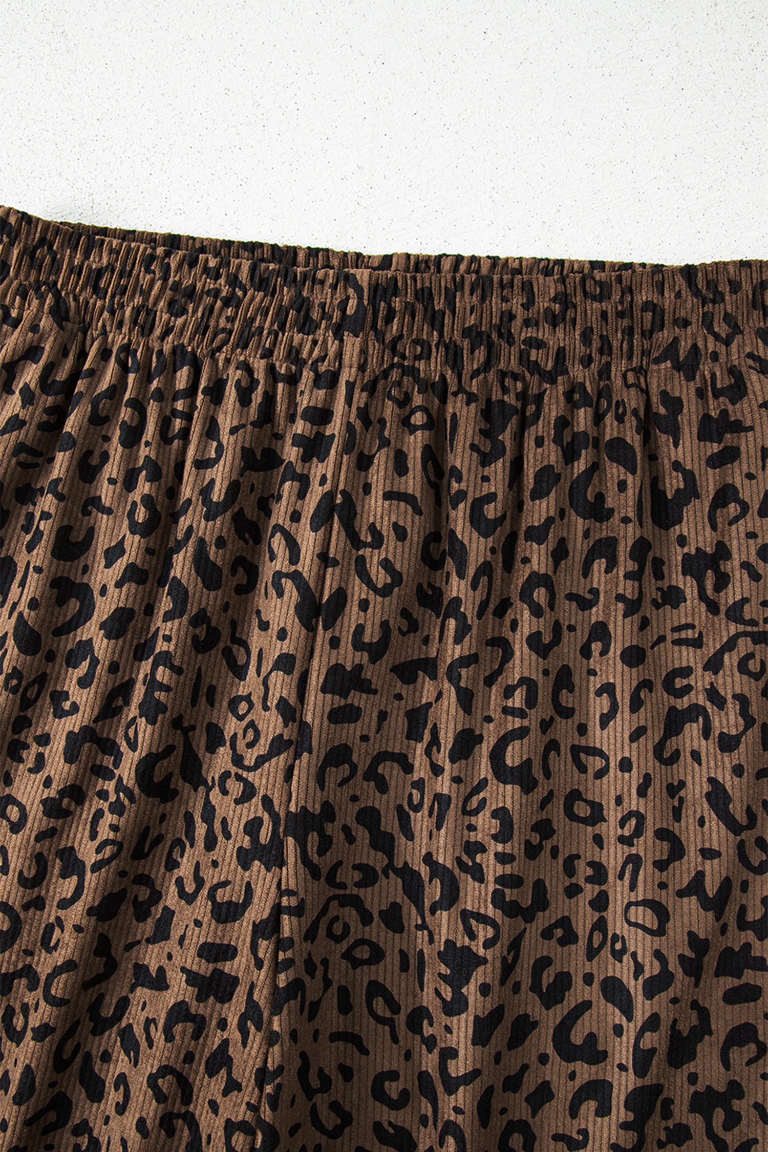 Dark Brown Leopard Print Elastic High Waist Loose Corduroy Pants-Bottoms/Pants & Culotte-[Adult]-[Female]-2022 Online Blue Zone Planet