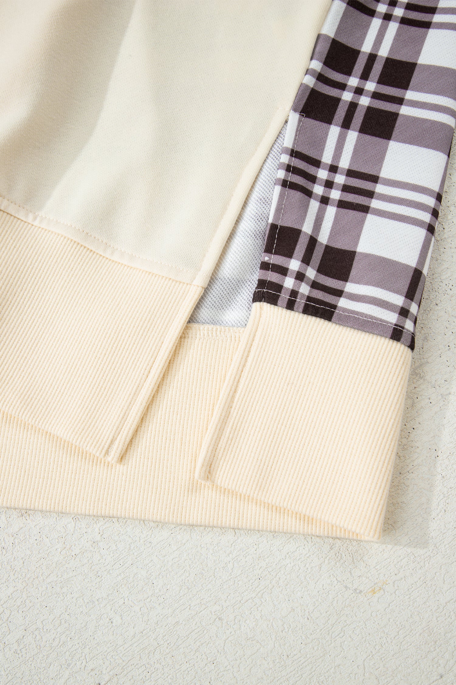 Beige Plaid Patchwork Side Slit Sweatshirt-Tops / Dresses-[Adult]-[Female]-2022 Online Blue Zone Planet