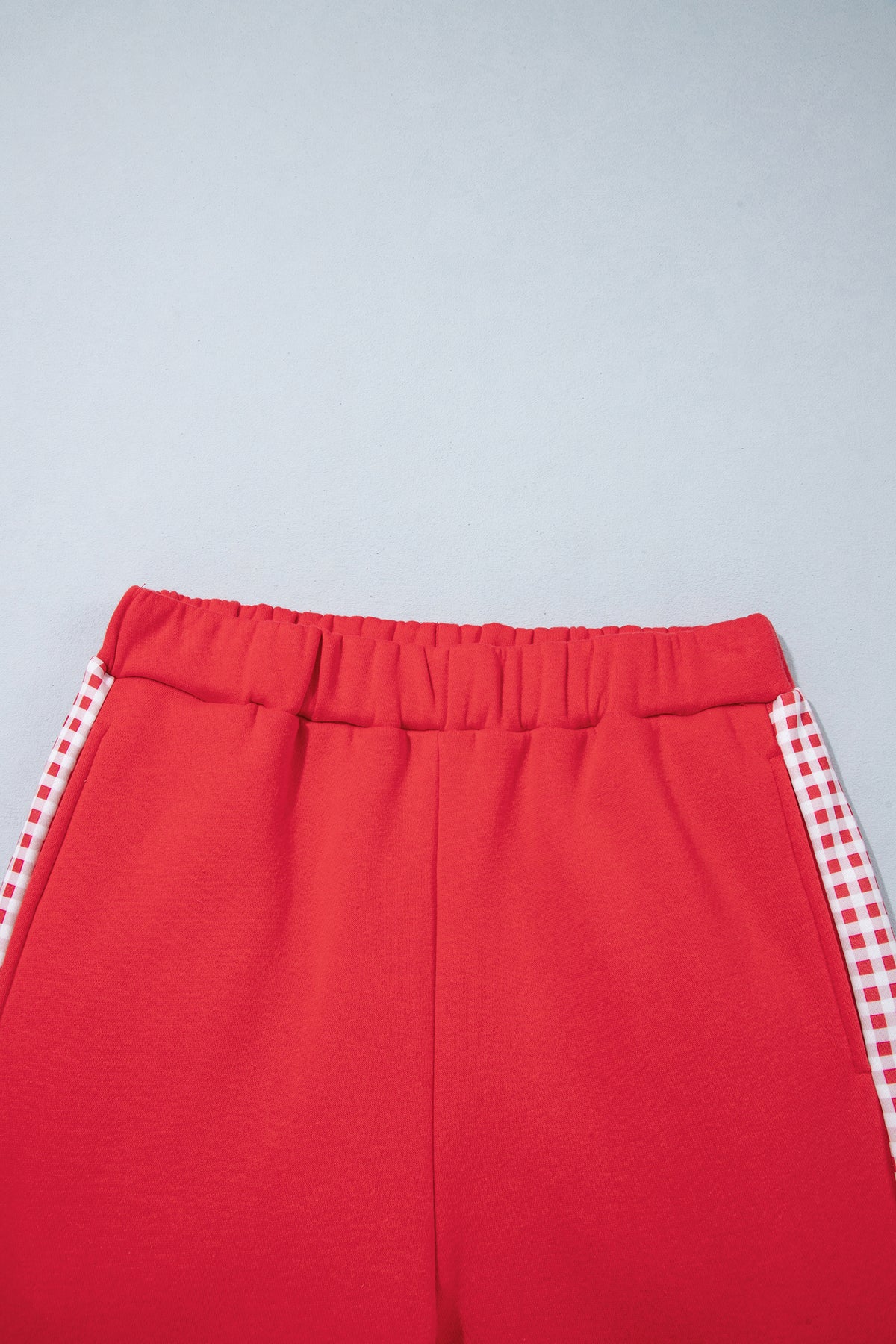Fiery Red Plaid Contrast Long Sleeve Top And Wide Leg Pants Set-Two Piece Sets/Pant Sets-[Adult]-[Female]-2022 Online Blue Zone Planet