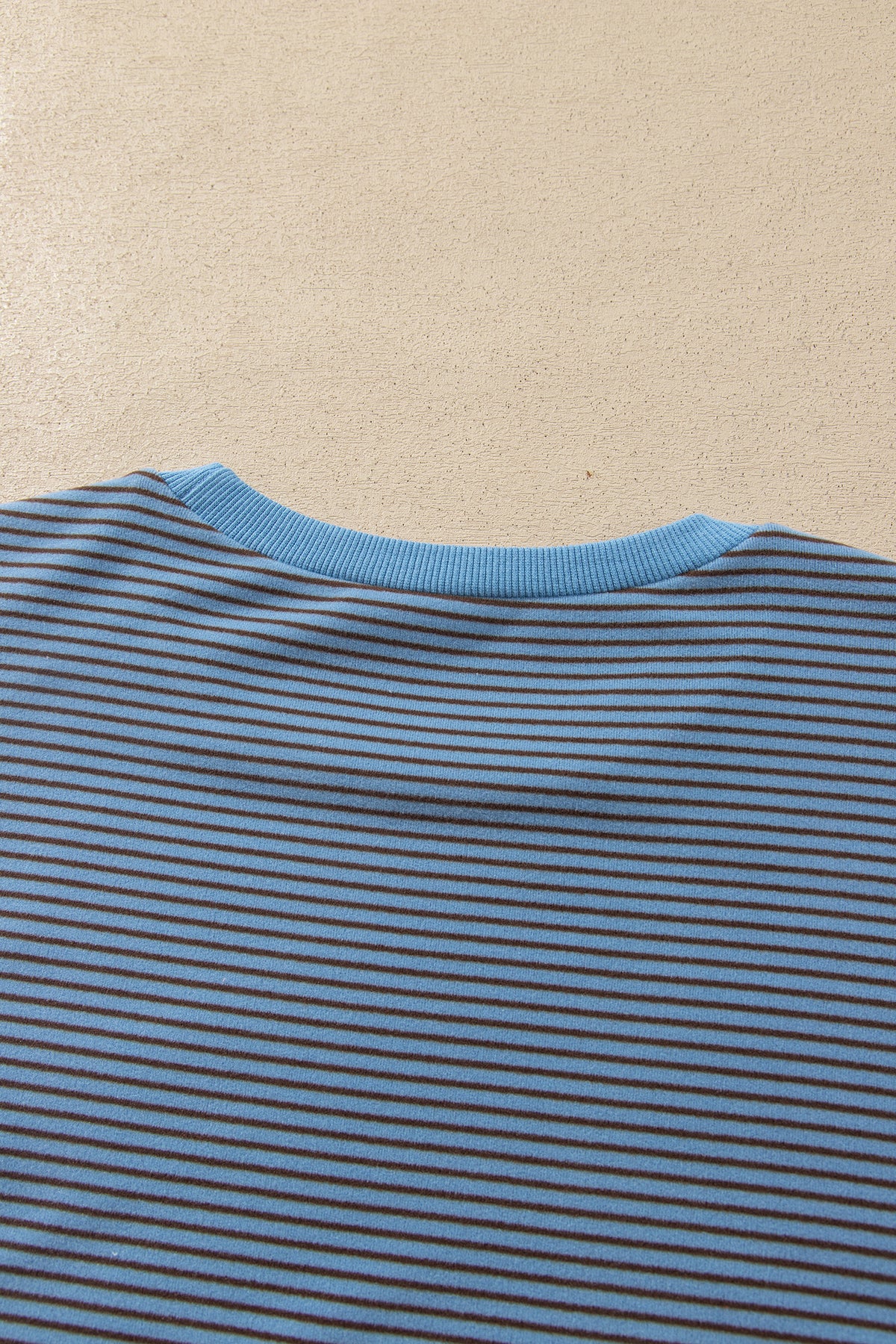 Beige Stripe Contrast Trim Round Neck Oversize Long Sleeve Top 2pcs Pant Set-Two Piece Sets/Pant Sets-[Adult]-[Female]-2022 Online Blue Zone Planet