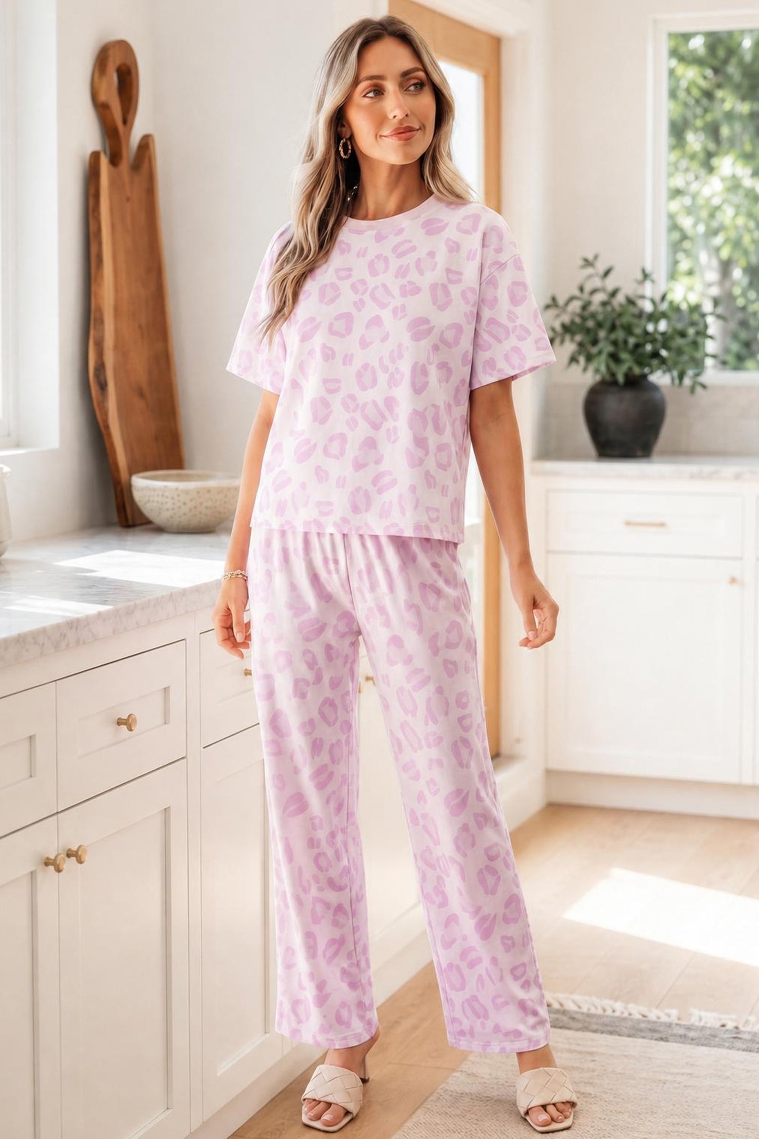 Pink Leopard Two Piece Top and Pants Set-Two Piece Sets/Pant Sets-[Adult]-[Female]-2022 Online Blue Zone Planet