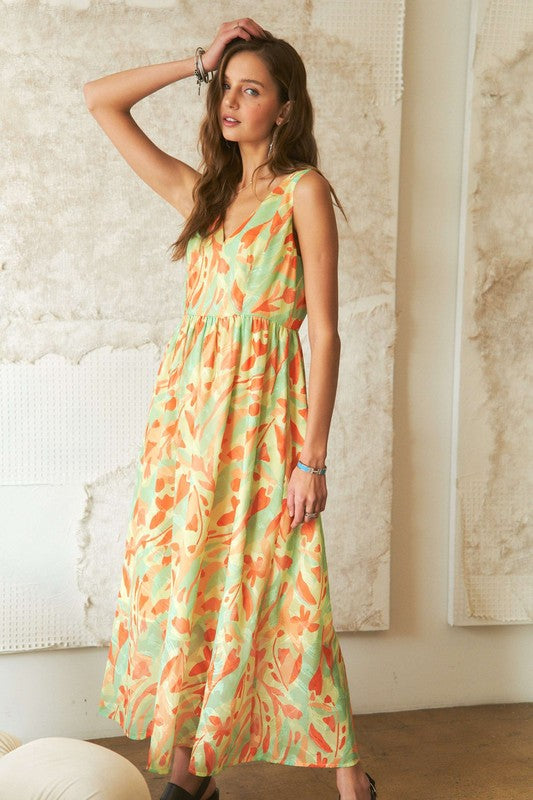 ADORA Abstract Floral V-Neck Maxi Dress-TOPS / DRESSES-[Adult]-[Female]-2022 Online Blue Zone Planet