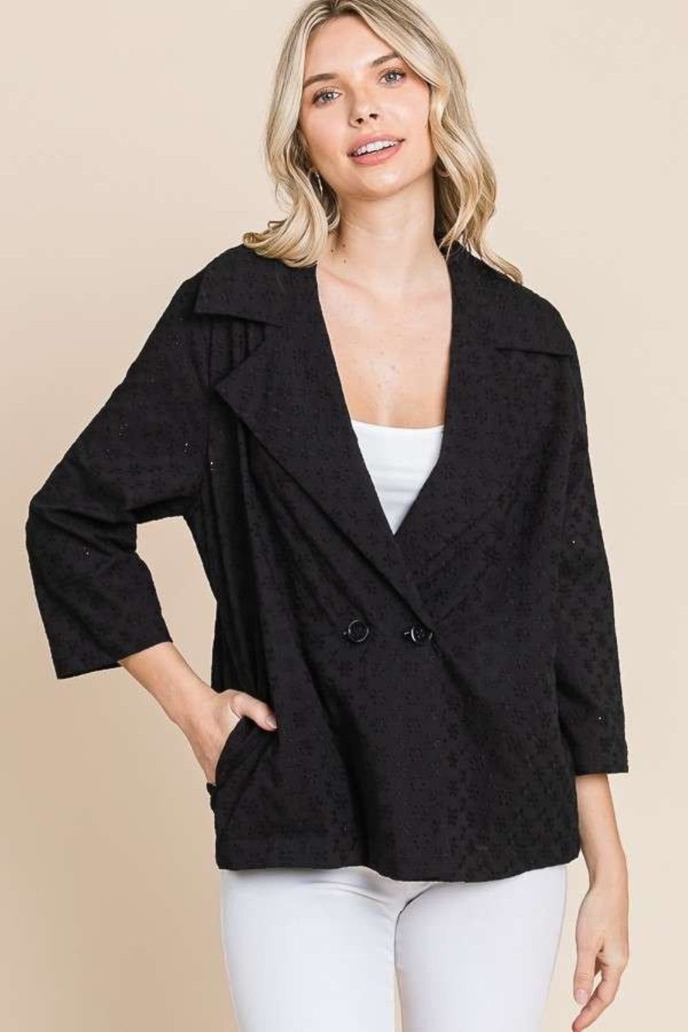 Culture Code Double Breasted Eyelet Jacket with Pockets-TOPS / DRESSES-[Adult]-[Female]-2022 Online Blue Zone Planet