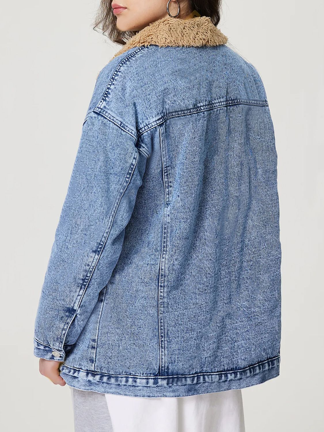 Blue Zone Planet | Button Up Collared Neck Plush Denim Jacket-TOPS / DRESSES-[Adult]-[Female]-2022 Online Blue Zone Planet