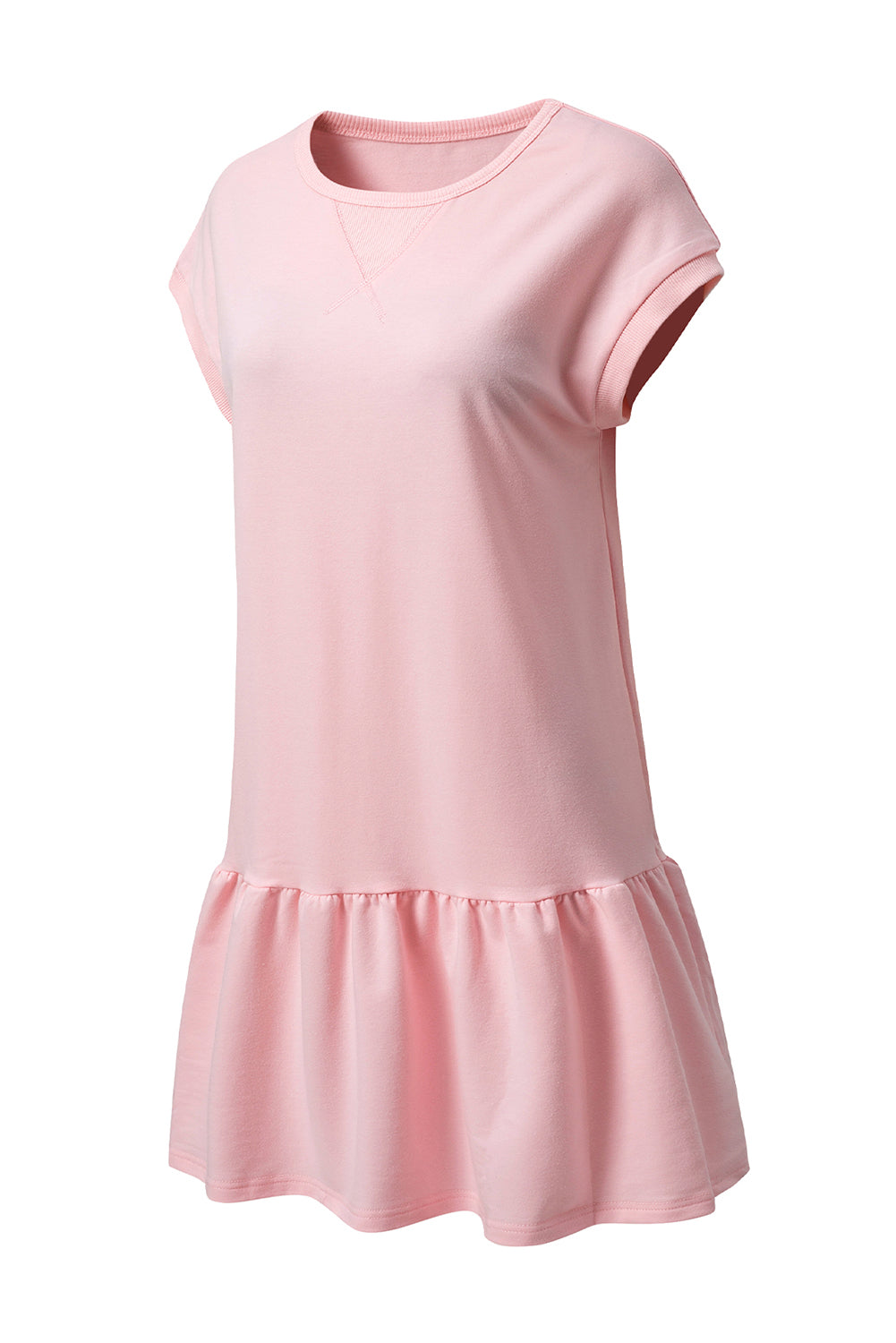 Apricot Pink Solid Color Cap Sleeve Drop Waist T Shirt Dress-TOPS / DRESSES-[Adult]-[Female]-2022 Online Blue Zone Planet