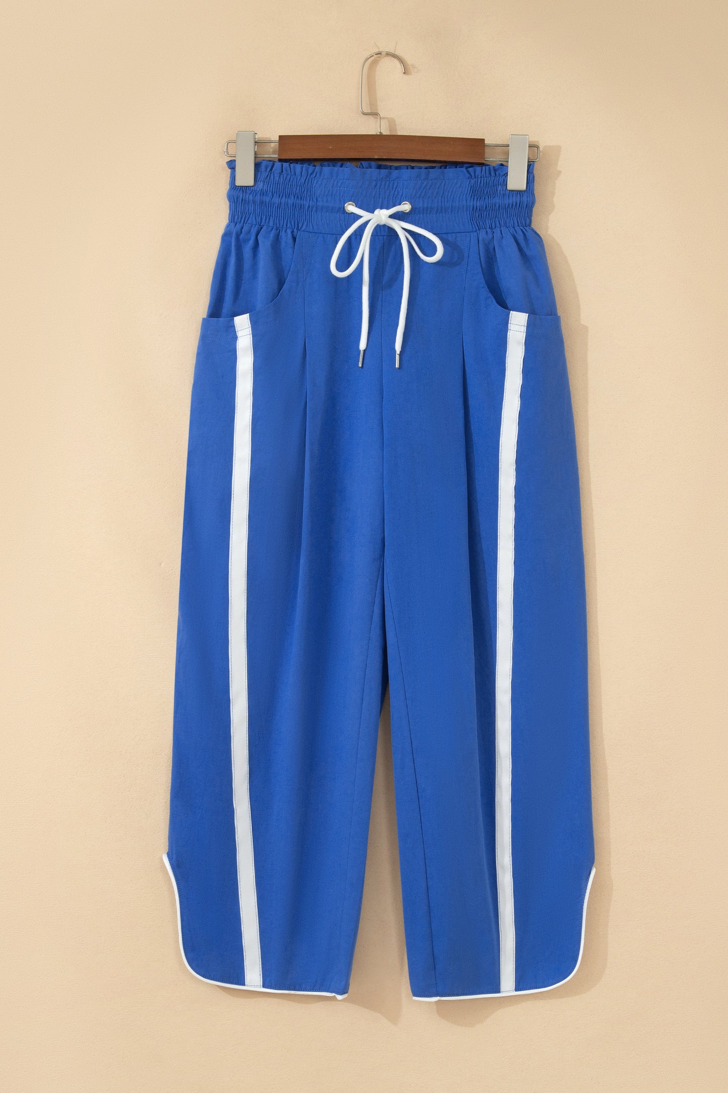 Black Contrast Striped Smocked Waist Drawstring Cropped Casual Pants-Bottoms/Pants & Culotte-[Adult]-[Female]-2022 Online Blue Zone Planet