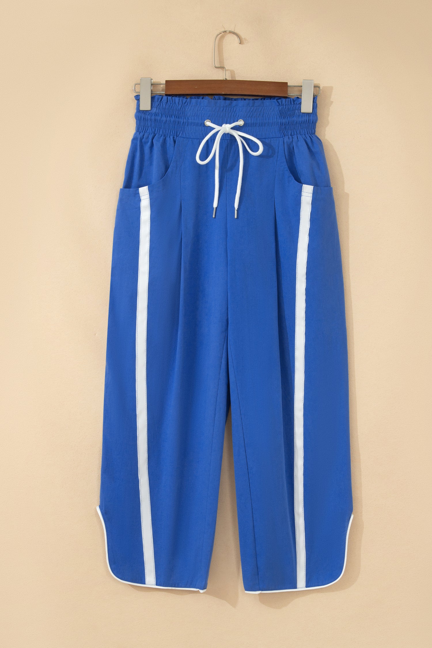 Black Contrast Striped Smocked Waist Drawstring Cropped Casual Pants-Bottoms/Pants & Culotte-[Adult]-[Female]-2022 Online Blue Zone Planet