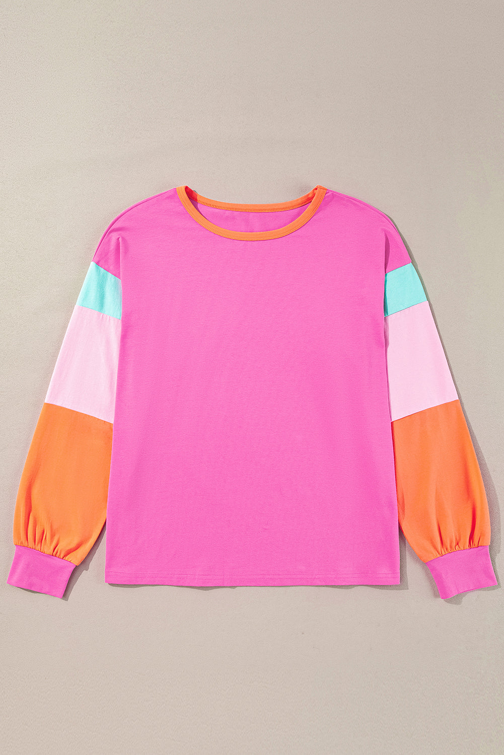 Green Colorblock Patchwork Long Sleeve Loose Top-Tops/Long Sleeve Tops-[Adult]-[Female]-2022 Online Blue Zone Planet