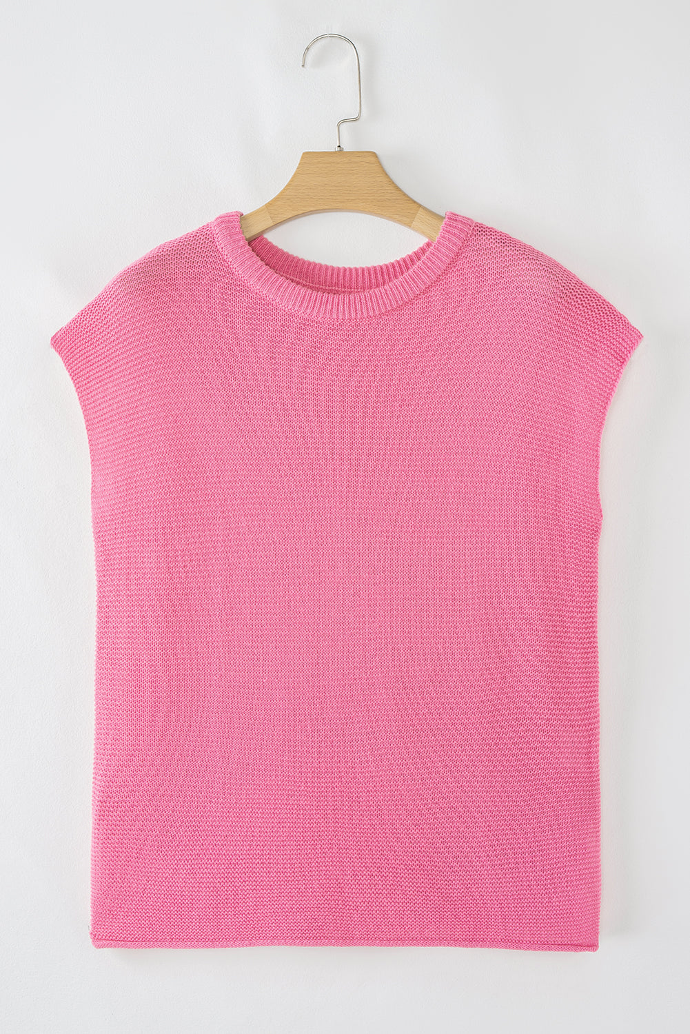 Sachet Pink Solid Color Sweater Tee with Side Slits-Sweaters & Cardigans/Short Sleeve Sweaters-[Adult]-[Female]-2022 Online Blue Zone Planet
