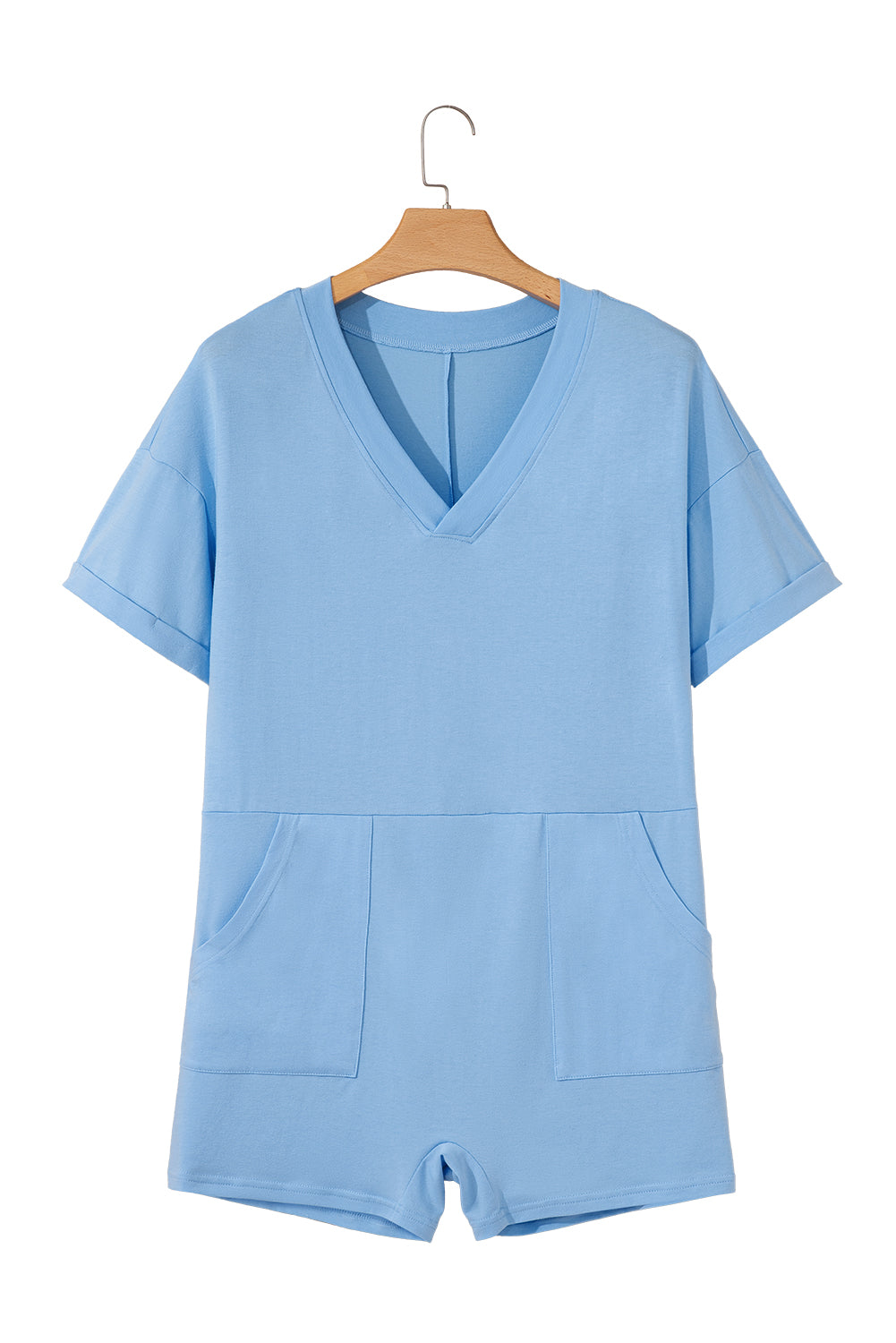 Grass Green Loose Half Sleeve V Neck Knit Romper-Bottoms/Jumpsuits & Rompers-[Adult]-[Female]-2022 Online Blue Zone Planet